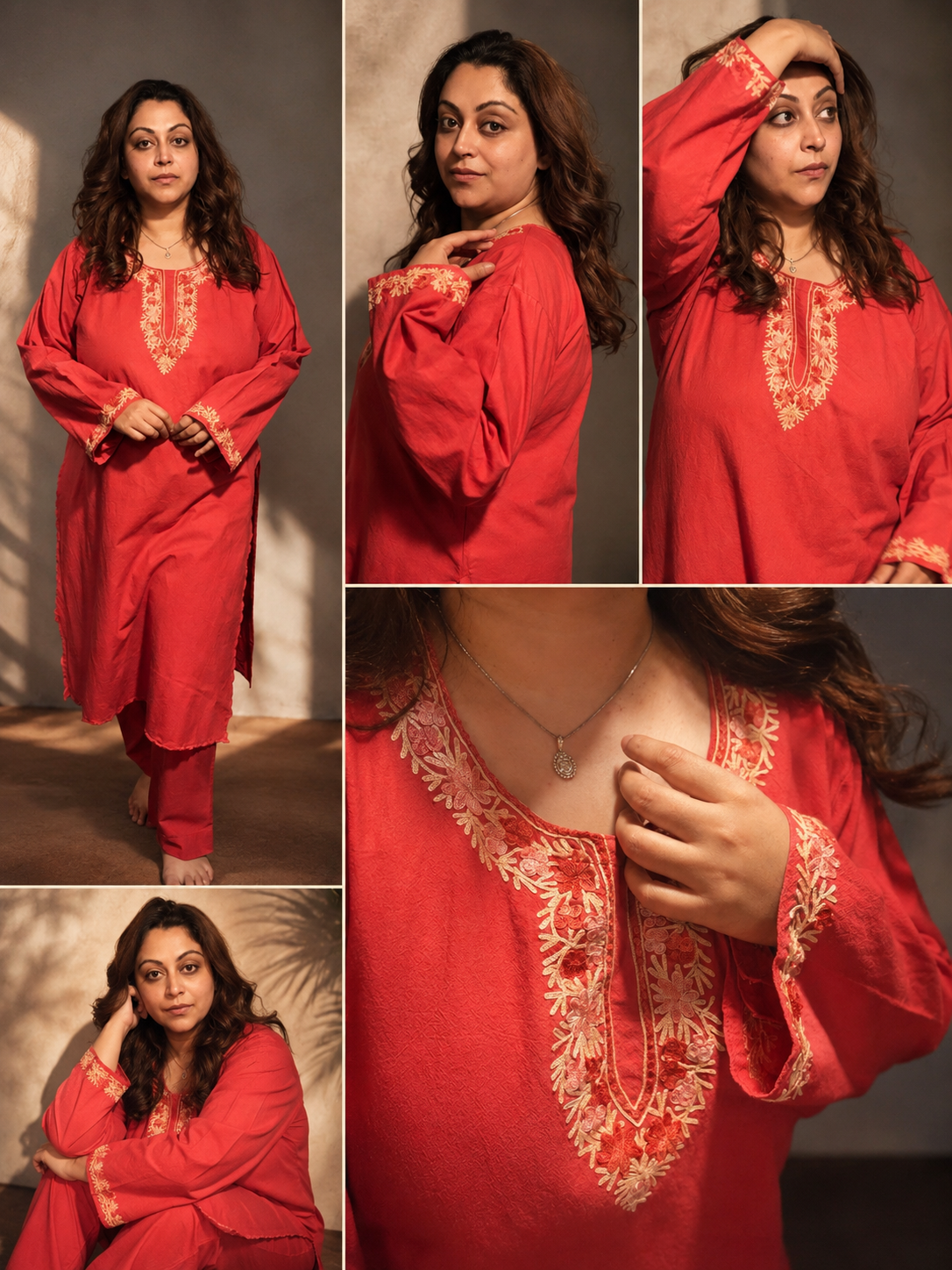 2-Piece Light Brick Aari Co-Ord Set with Scalping Work