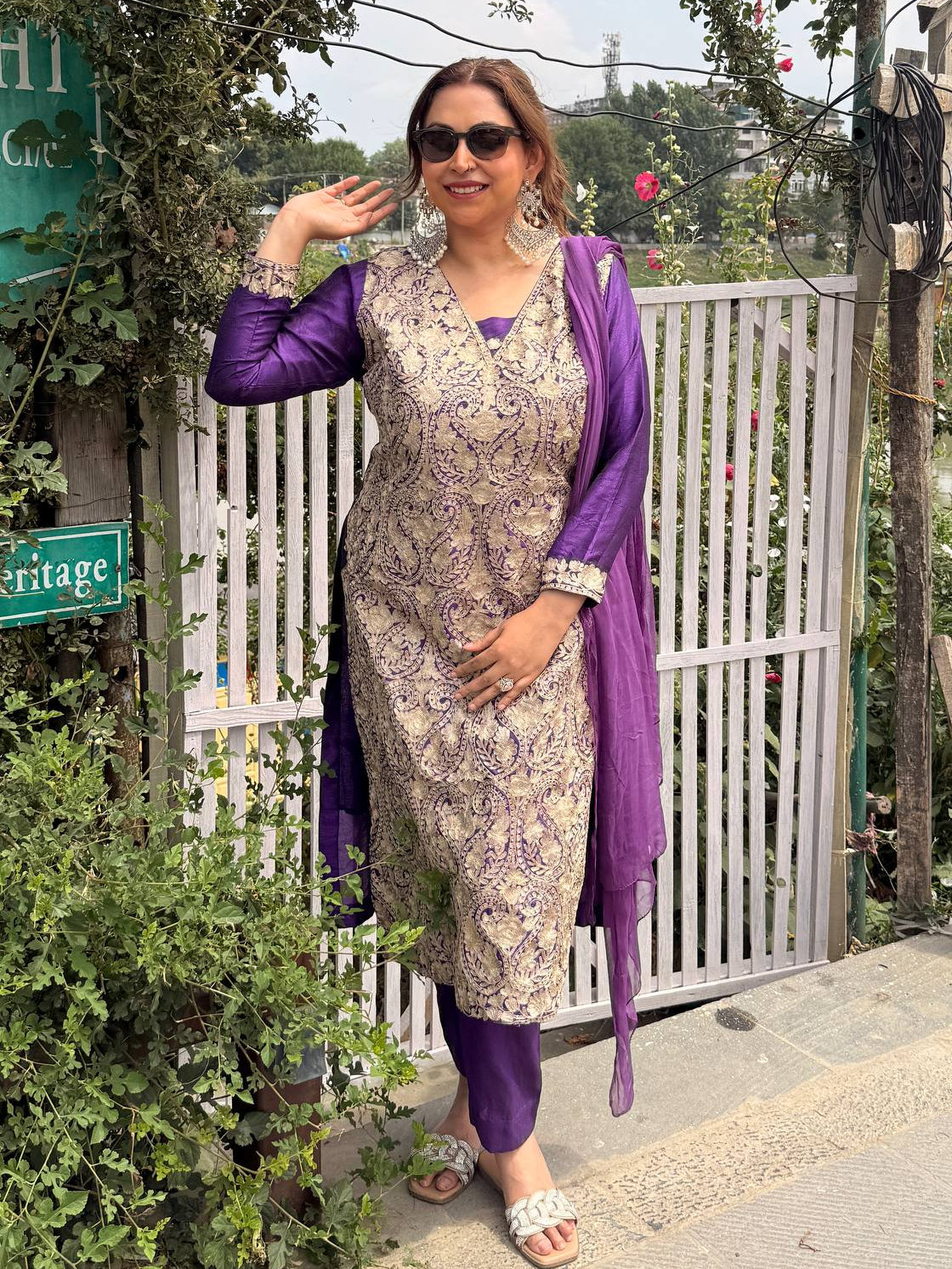 3 piece Purple machine Tilla all over work with motif in the back