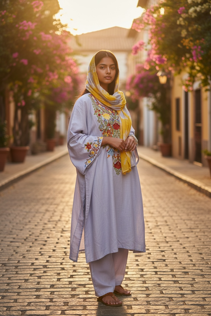 3-Piece Pastel Blue Suit with Hand-Embroidered Aari Bodice