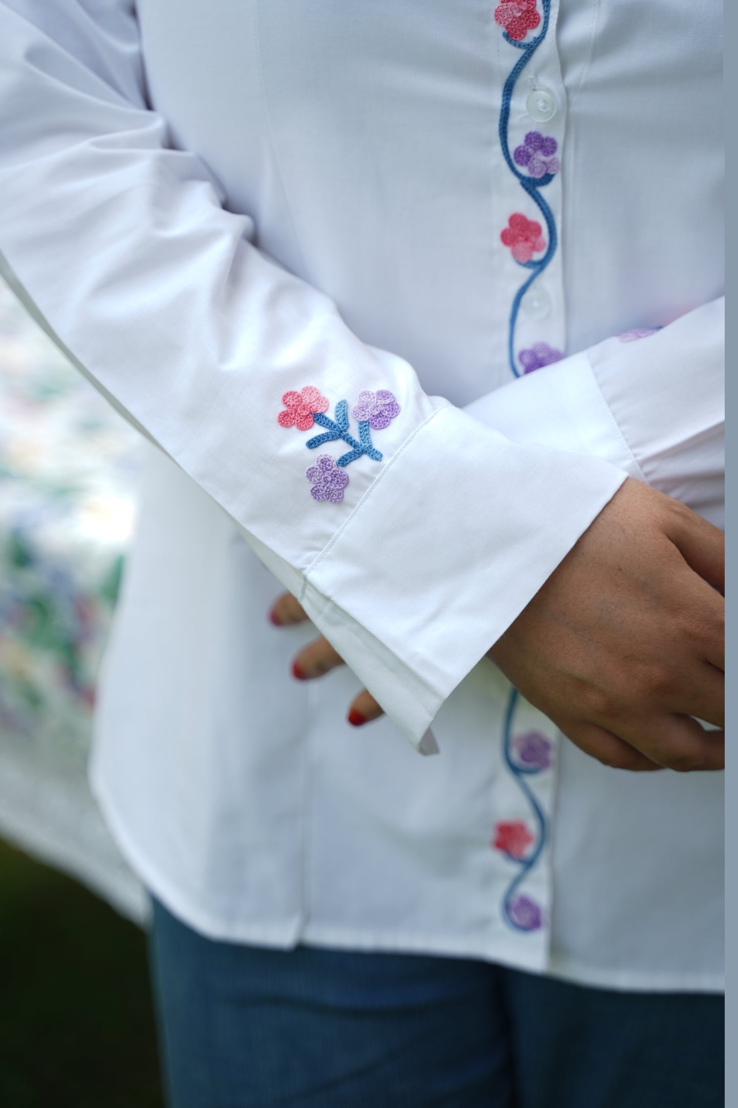 Formal White Button Down Shirt with Floral Aari Embroidery