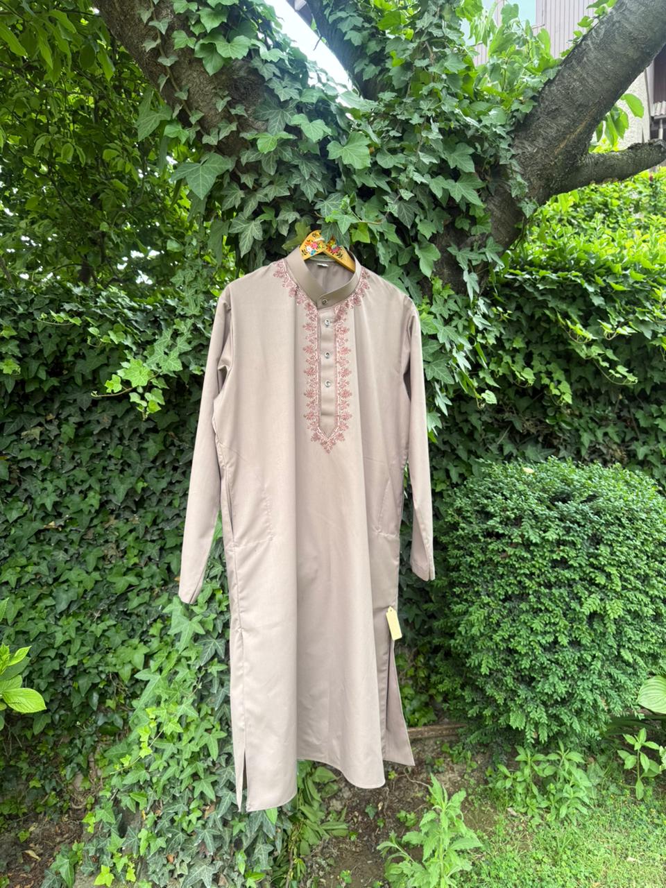 Men's 2-Piece Shalwar Kameez – Mauve Sozni Hand Embroidered Set