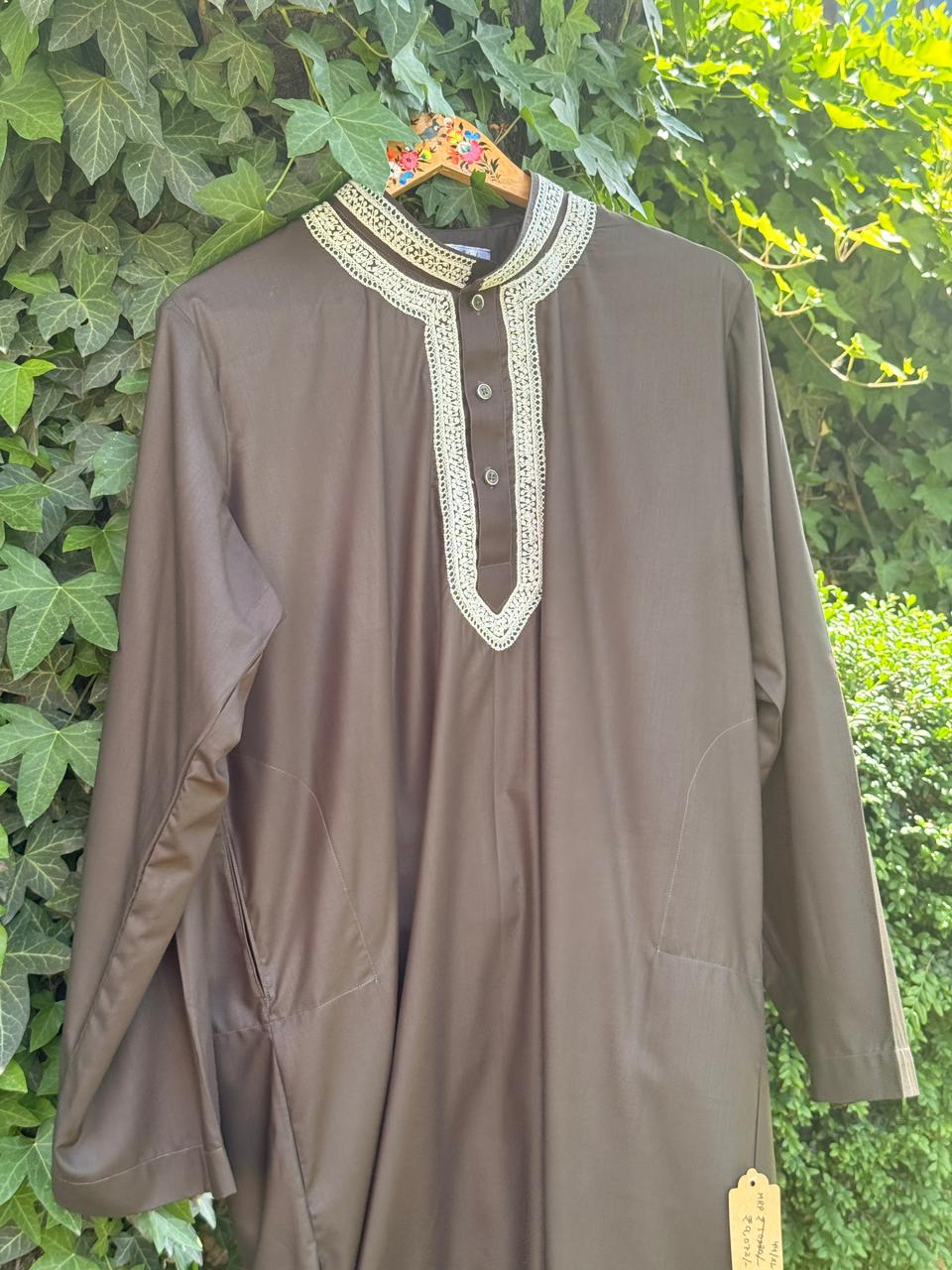 Men's 2-Piece Shalwar Kameez – Chocolate Brown Doav Hand Embroidered Set