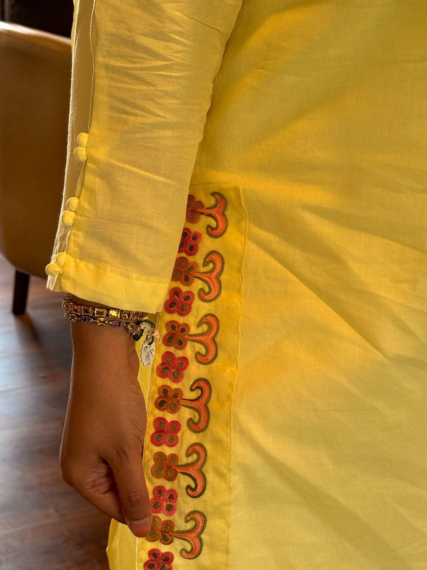3-Piece Embroidered Organza Panel Work Suit with Button Detailing