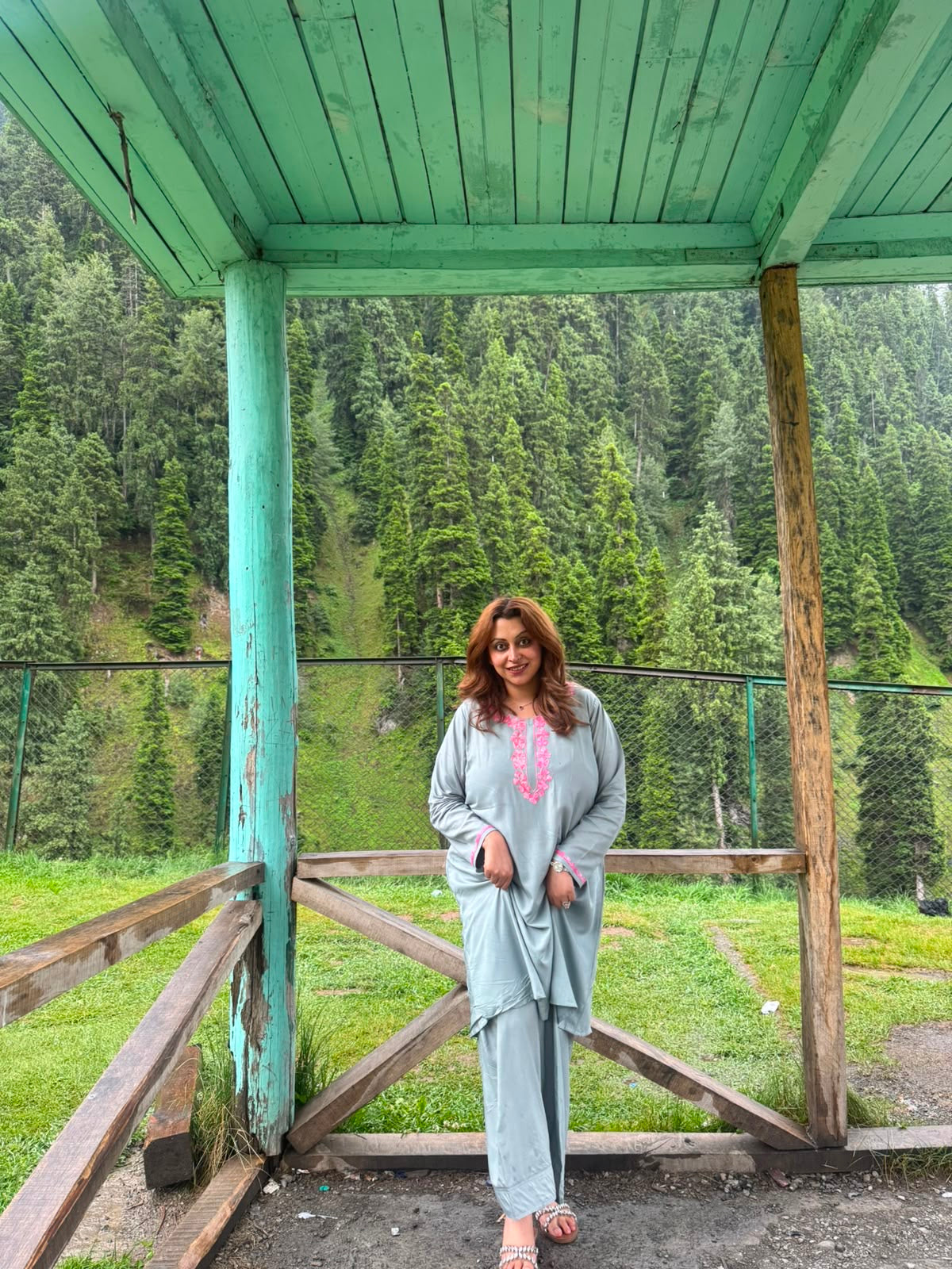 2-Piece Grey with Pink Aari Farshi Co-Ord Set