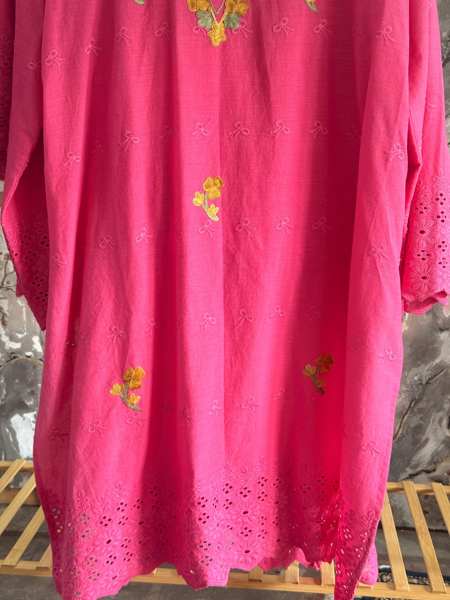 3 Piece Rani Pink Aari Work Suit with Chikankari Print
