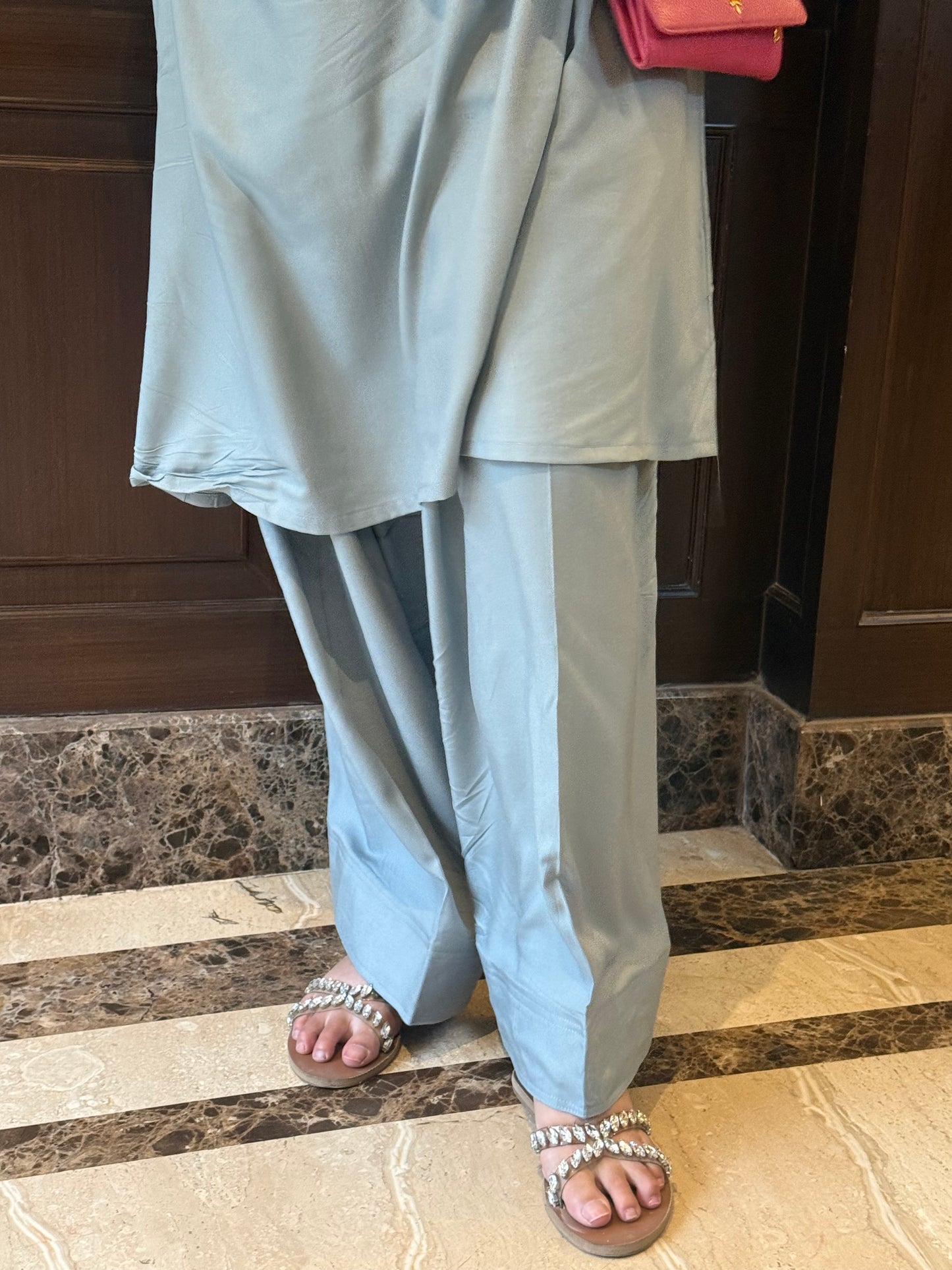 2-Piece Grey with Pink Aari Farshi Co-Ord Set