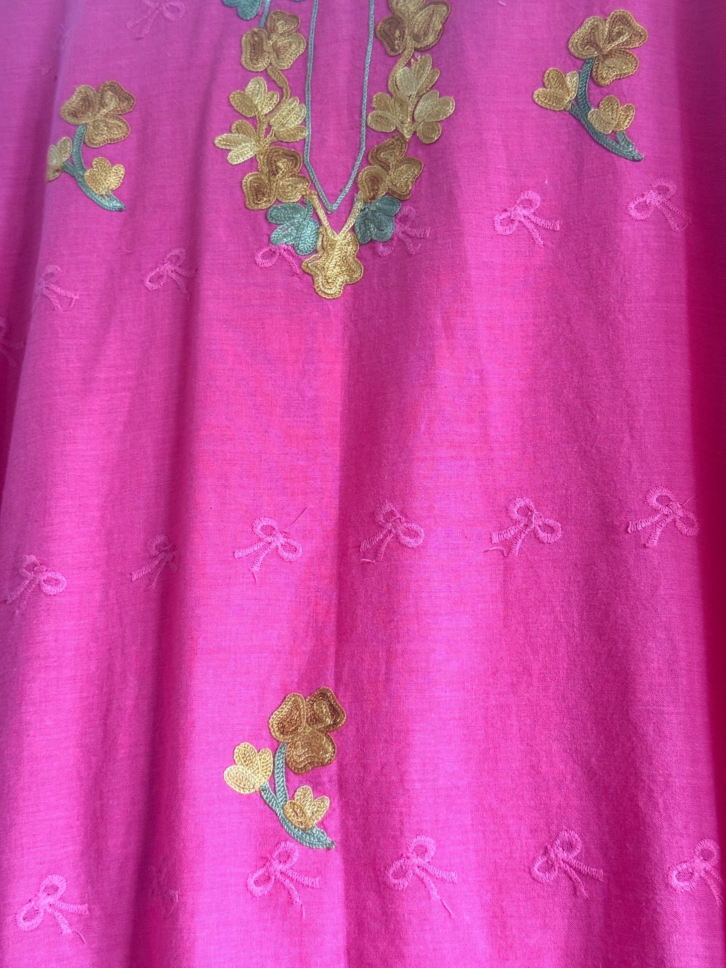 3 Piece Rani Pink Aari Work Suit with Chikankari Print