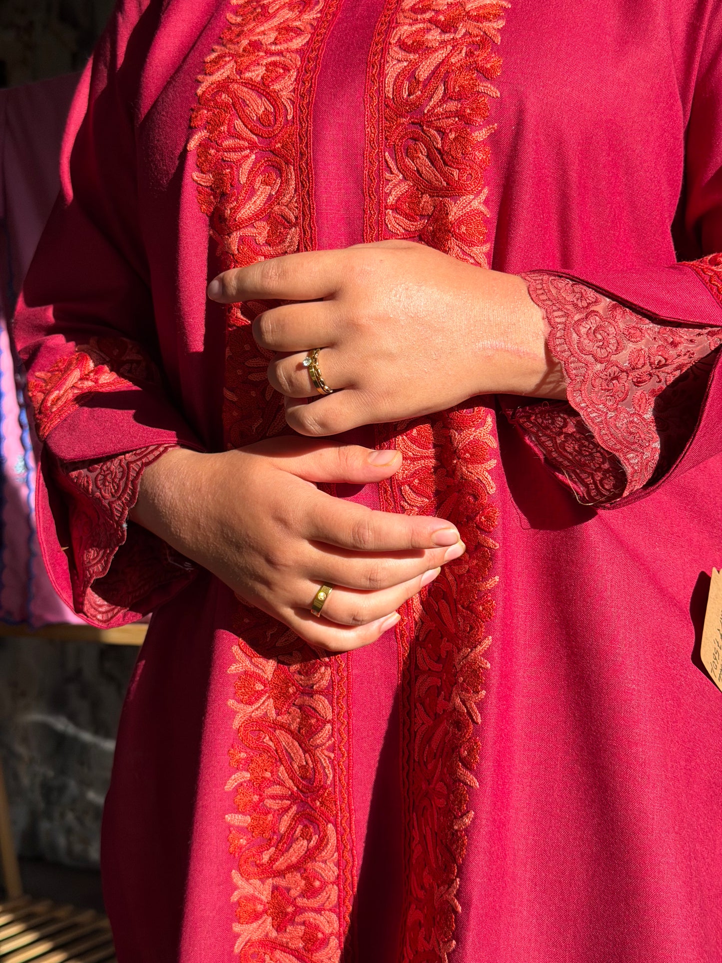 3-Piece Maroon Red Suit with Hand-Embroidered Panel Work with Laced Sleeves