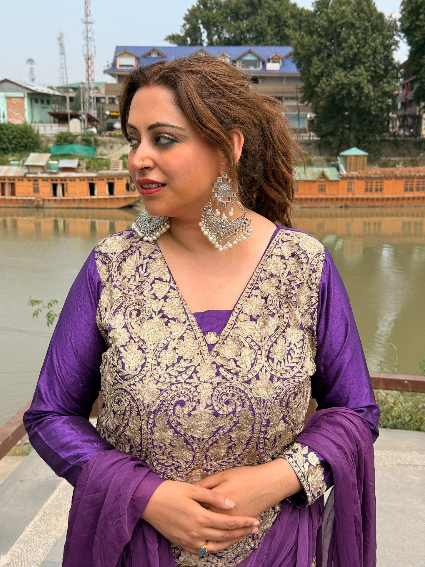 3 piece Purple machine Tilla all over work with motif in the back