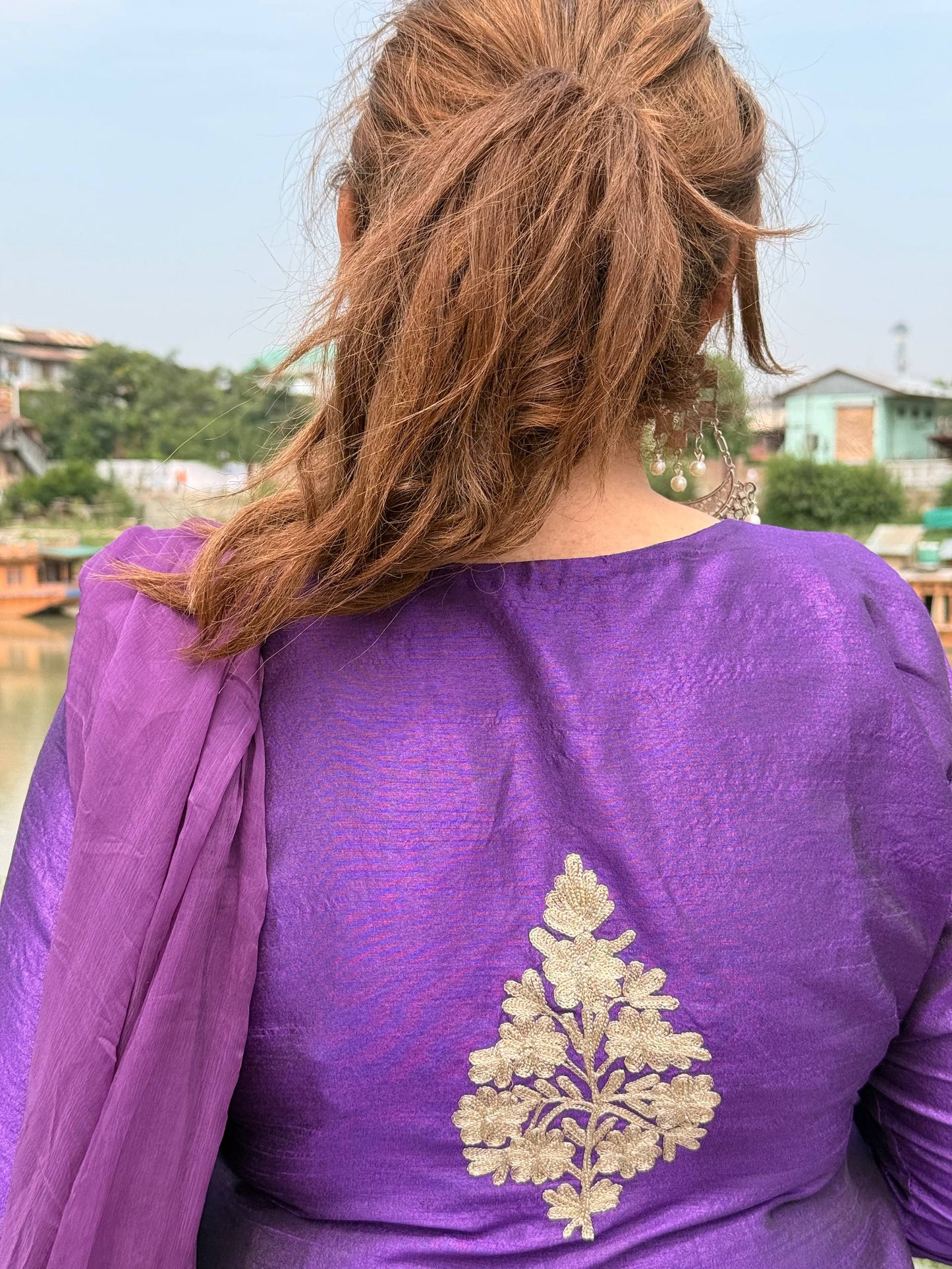 3 piece Purple machine Tilla all over work with motif in the back