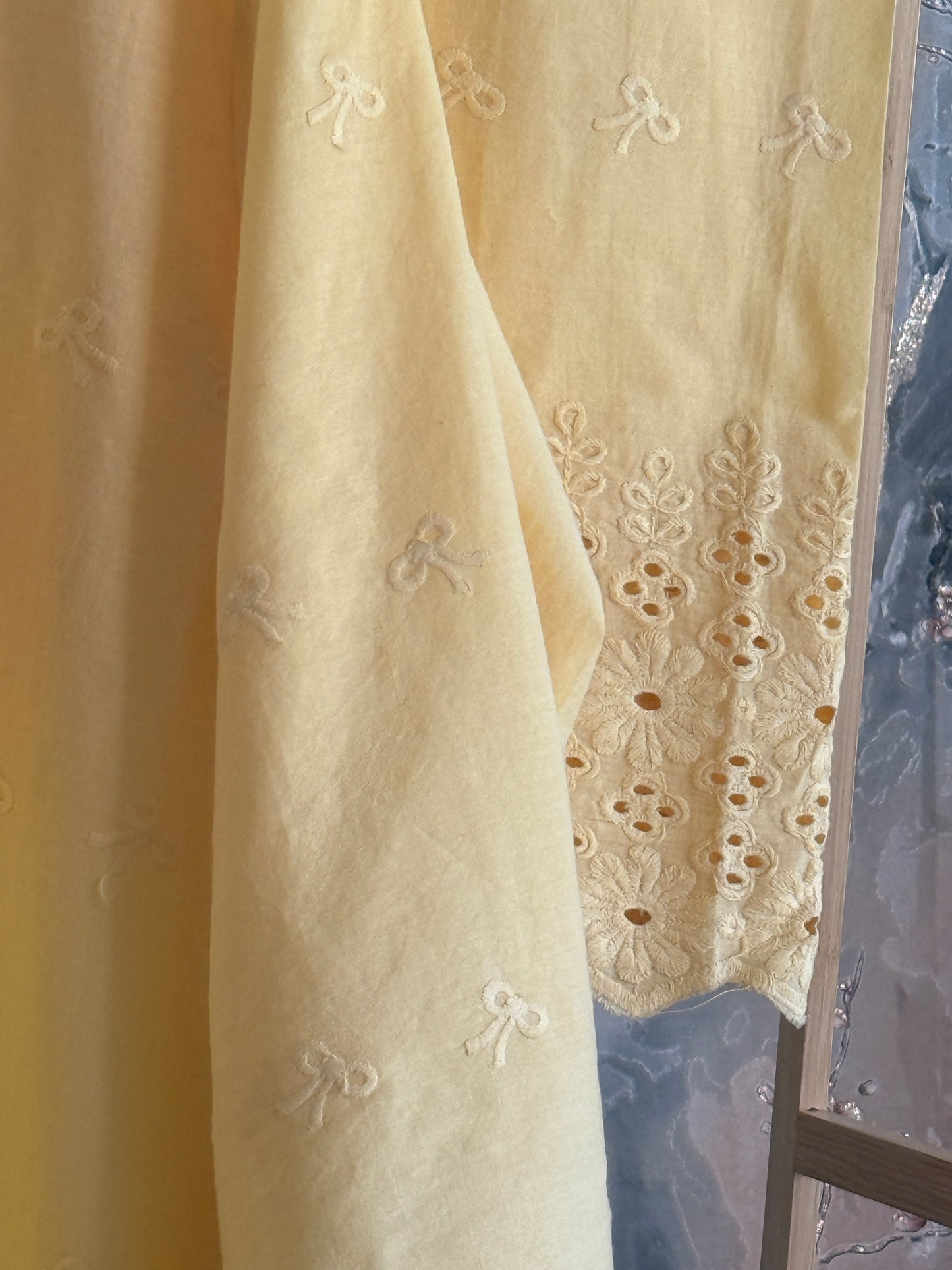 3 Piece Butter Yellow Aari Work Suit with Chikankari Print