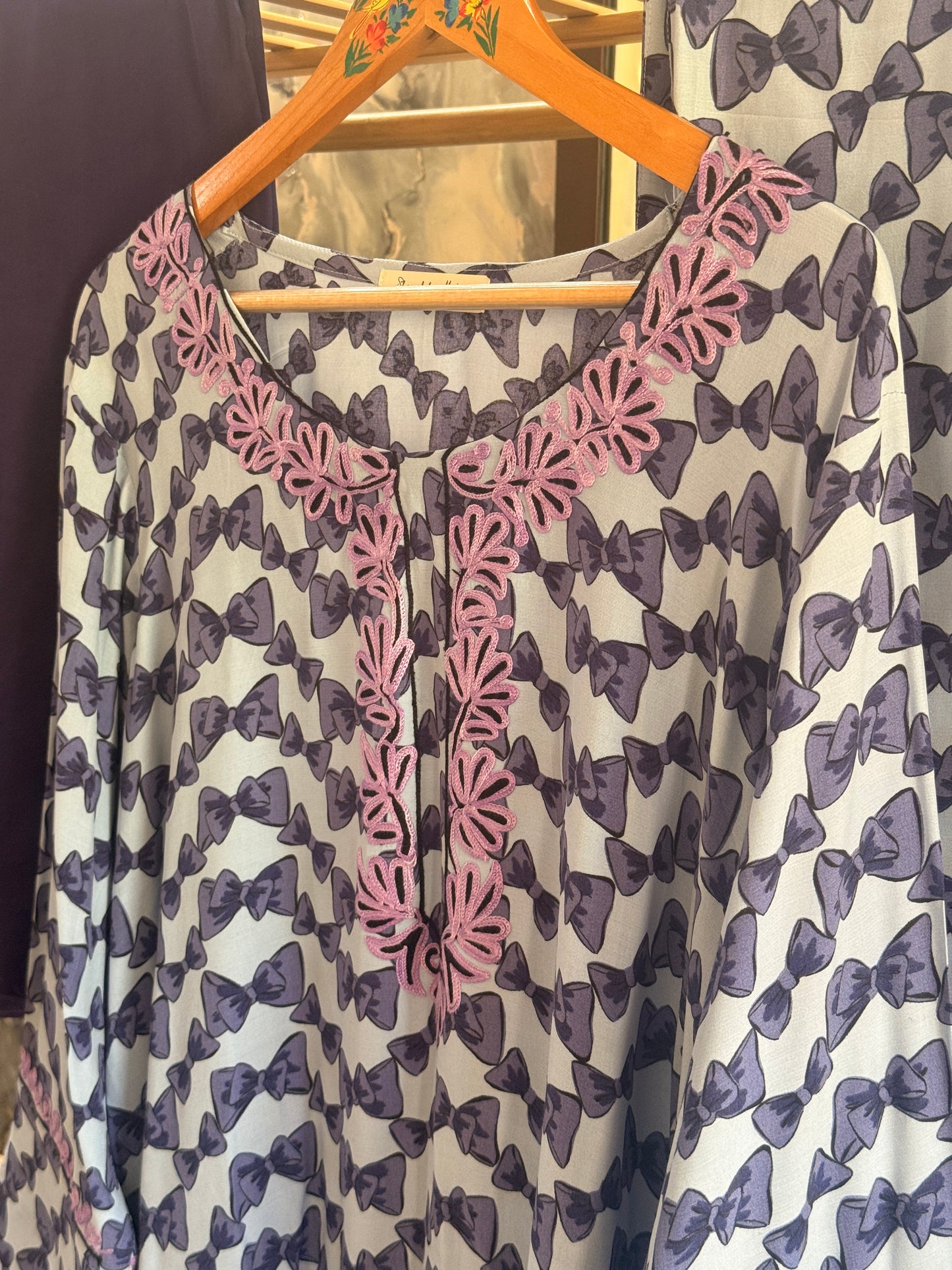 3 Piece Purple Bow Aari Co-Ord with Laced Sleeves