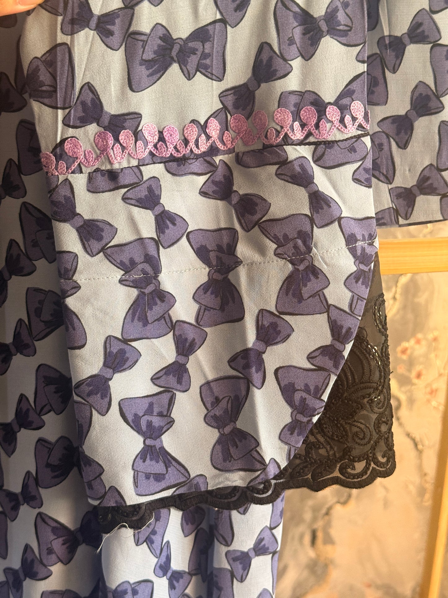 3 Piece Purple Bow Aari Co-Ord with Laced Sleeves
