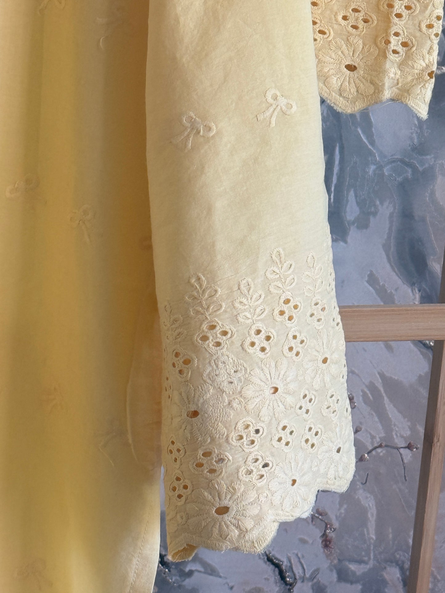 3 Piece Butter Yellow Aari Work Suit with Chikankari Print