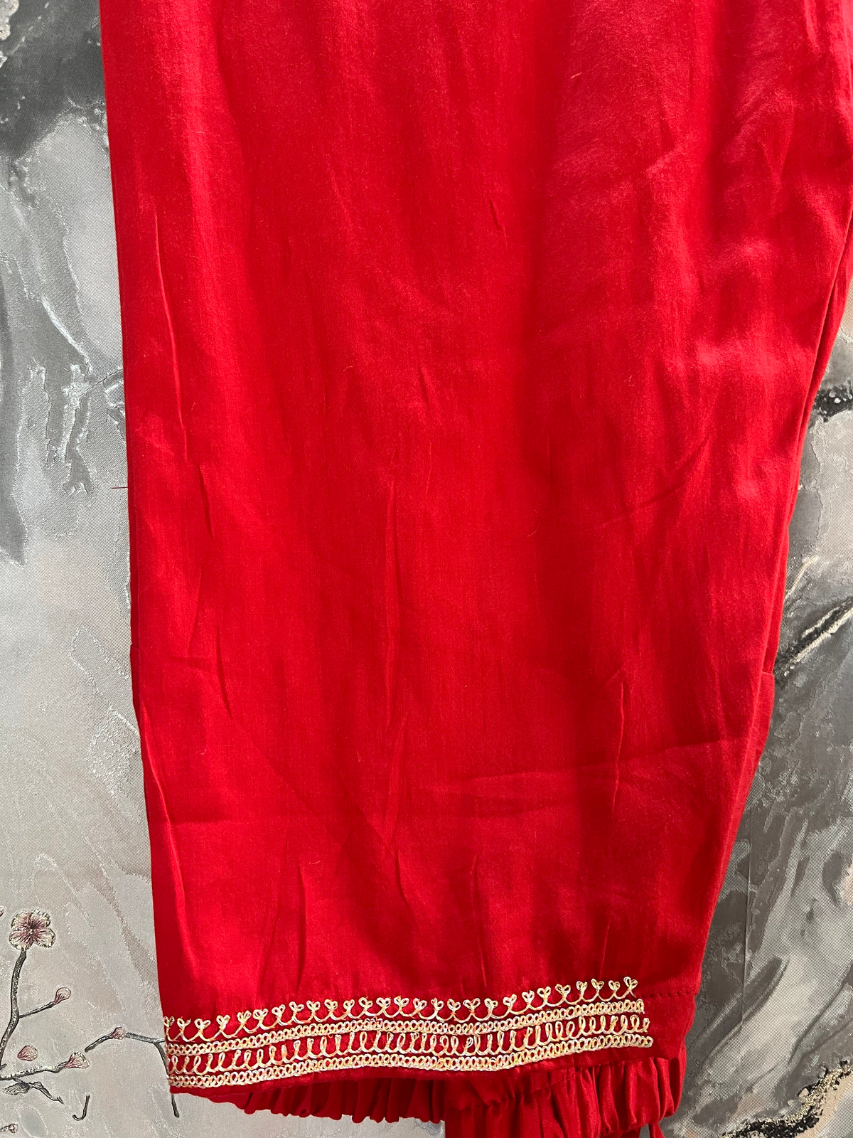 3-Piece Red Pheran Set with Hand Tilla and Complementary Lace