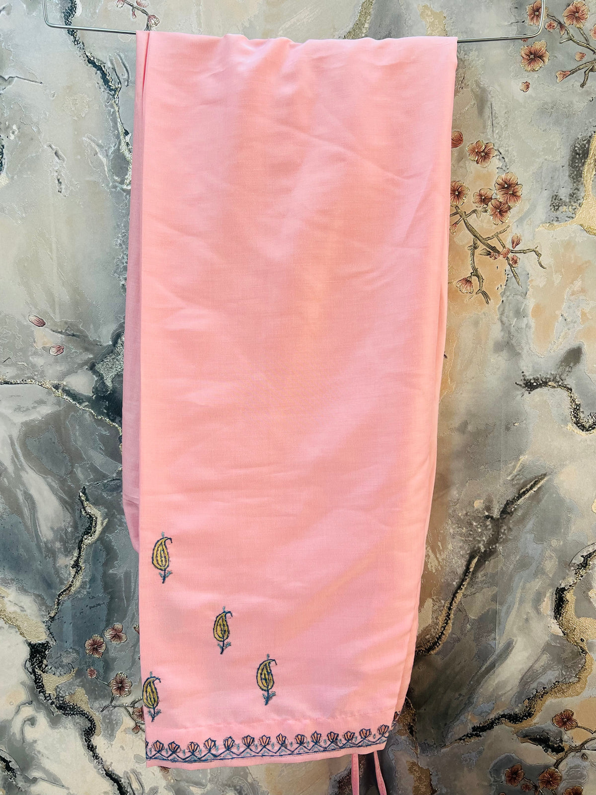 3-Piece Light Pink Sequin Ensemble with Hand Sozni Embroidery included on sleeves and pants