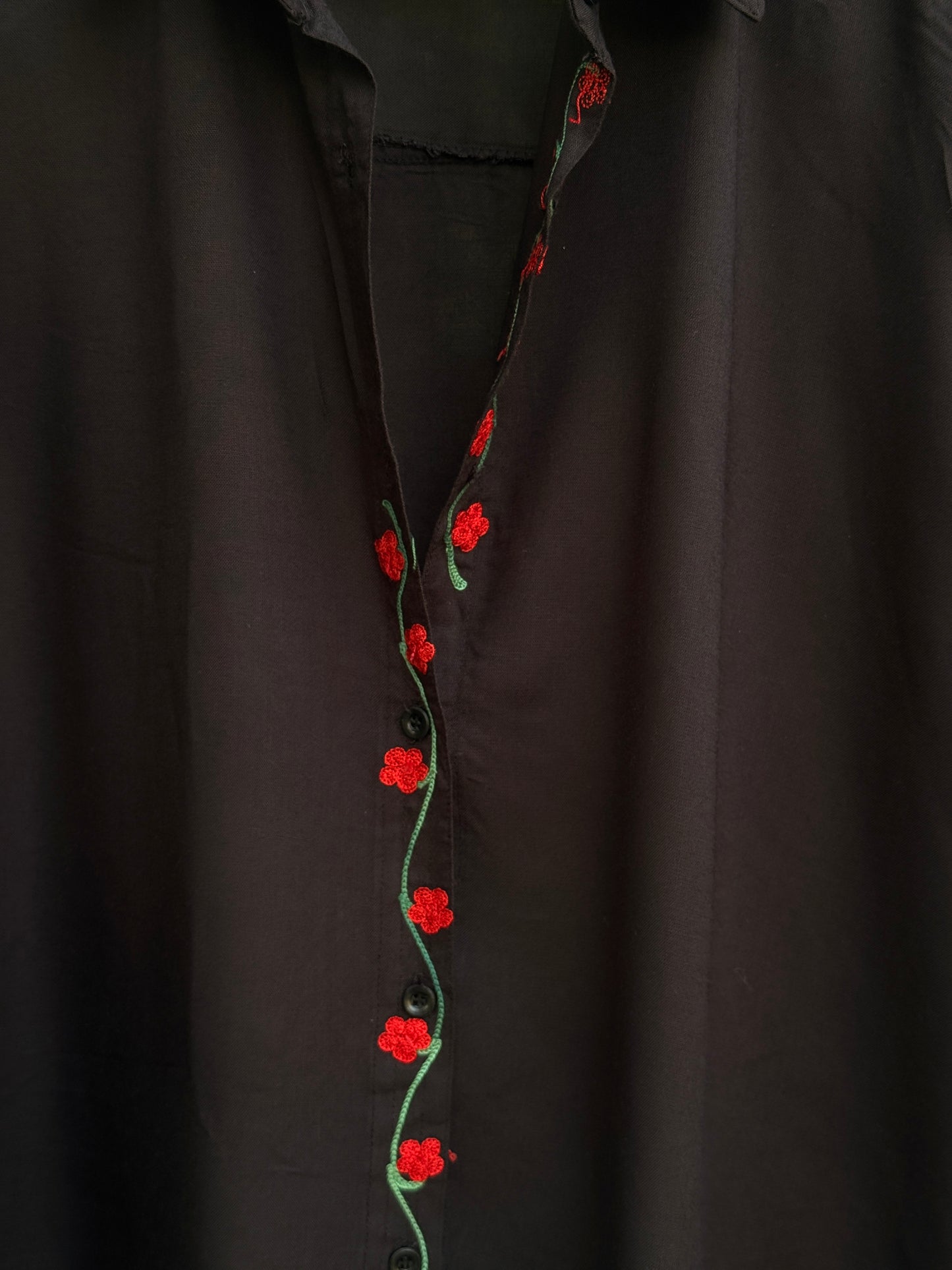 Embroidered Black Button Down Shirt with Floral Aari Embroidery