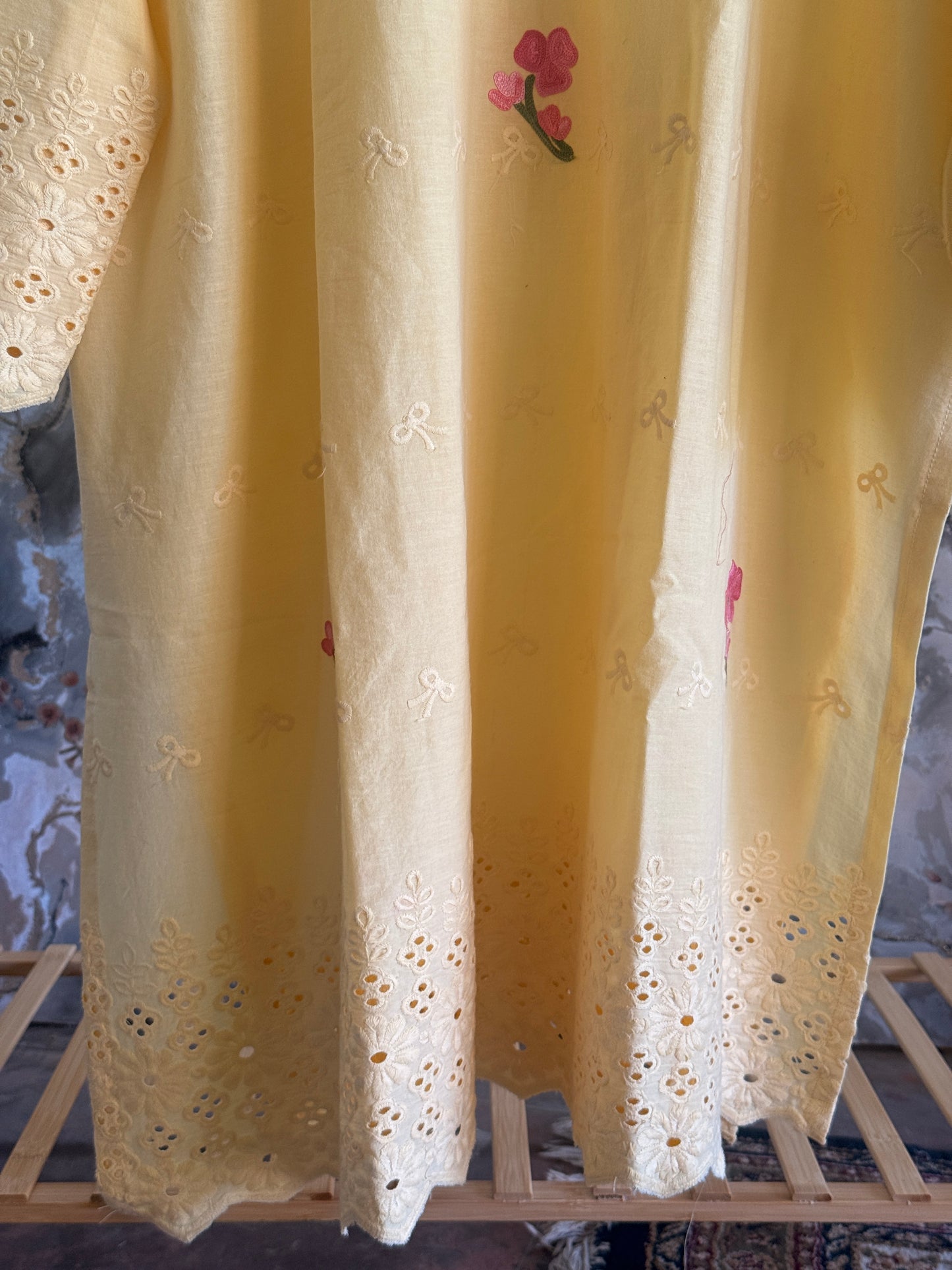 3 Piece Butter Yellow Aari Work Suit with Chikankari Print