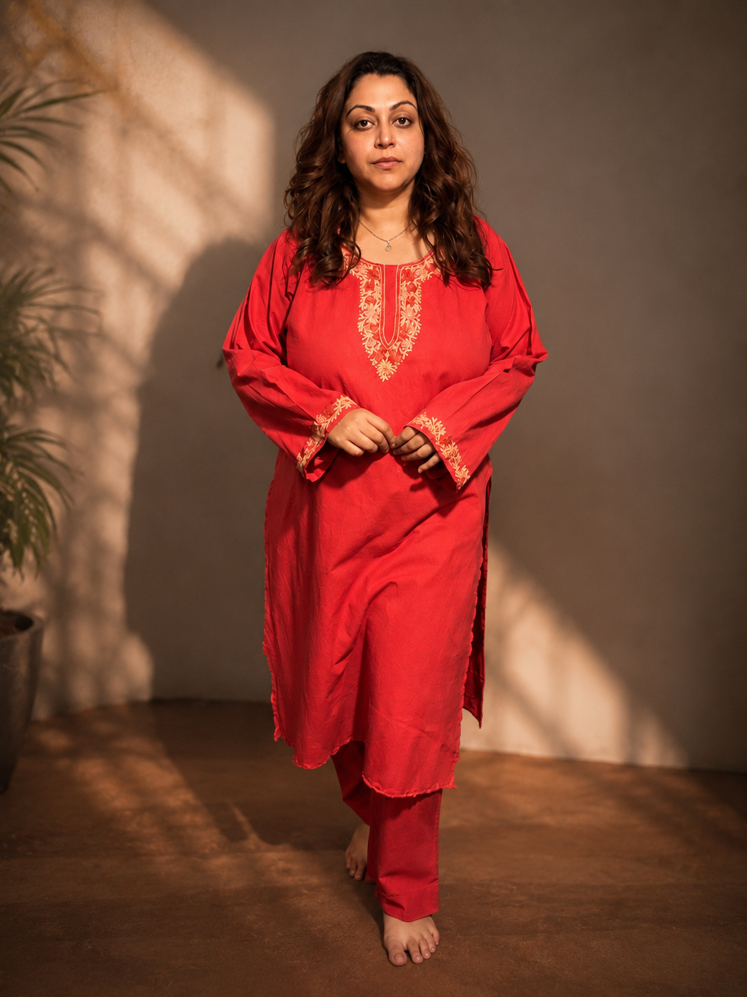 2-Piece Light Brick Aari Co-Ord Set with Scalping Work