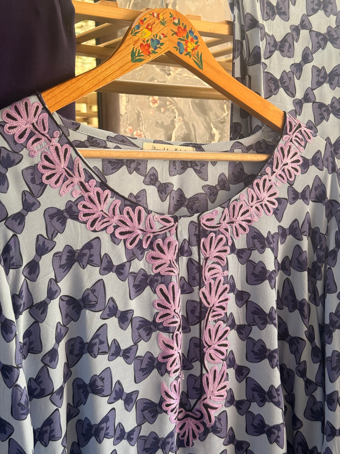 3 Piece Purple Bow Aari Co-Ord with Laced Sleeves