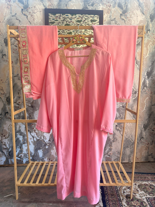 3-Piece Baby Pink Pheran Set with Hand Tilla and Complementary Lace