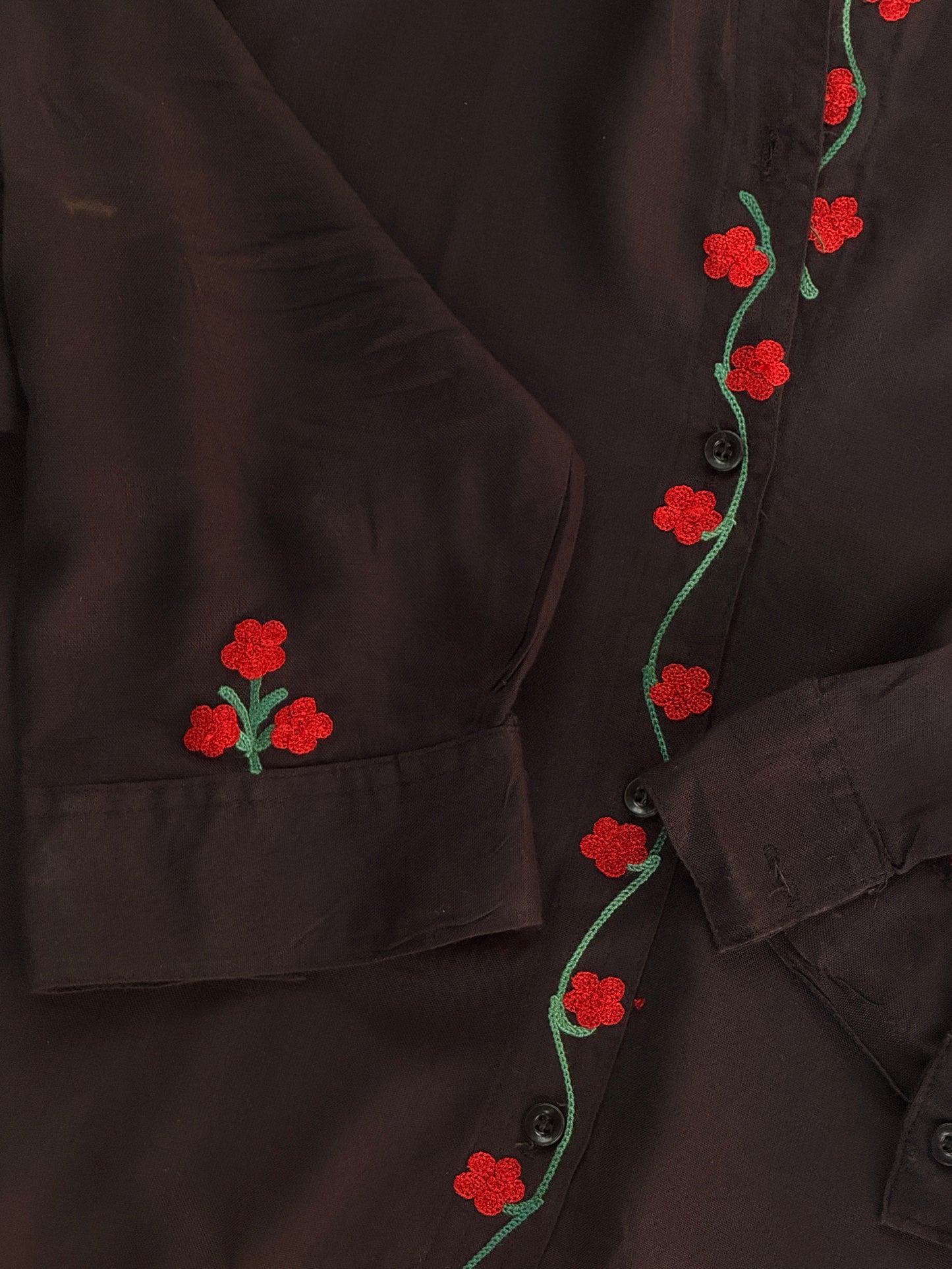 Embroidered Black Button Down Shirt with Floral Aari Embroidery