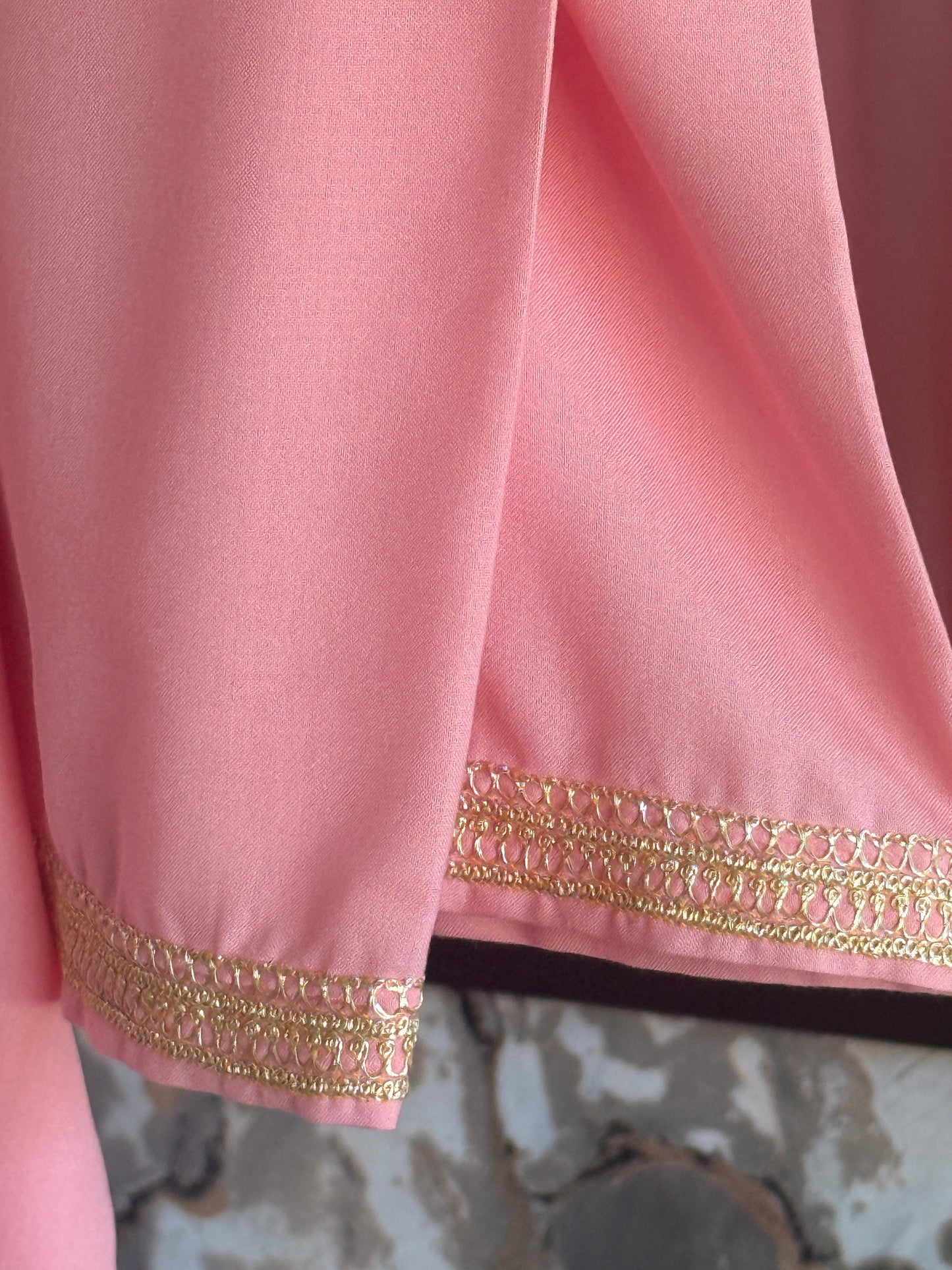 3-Piece Baby Pink Pheran Set with Hand Tilla and Complementary Lace