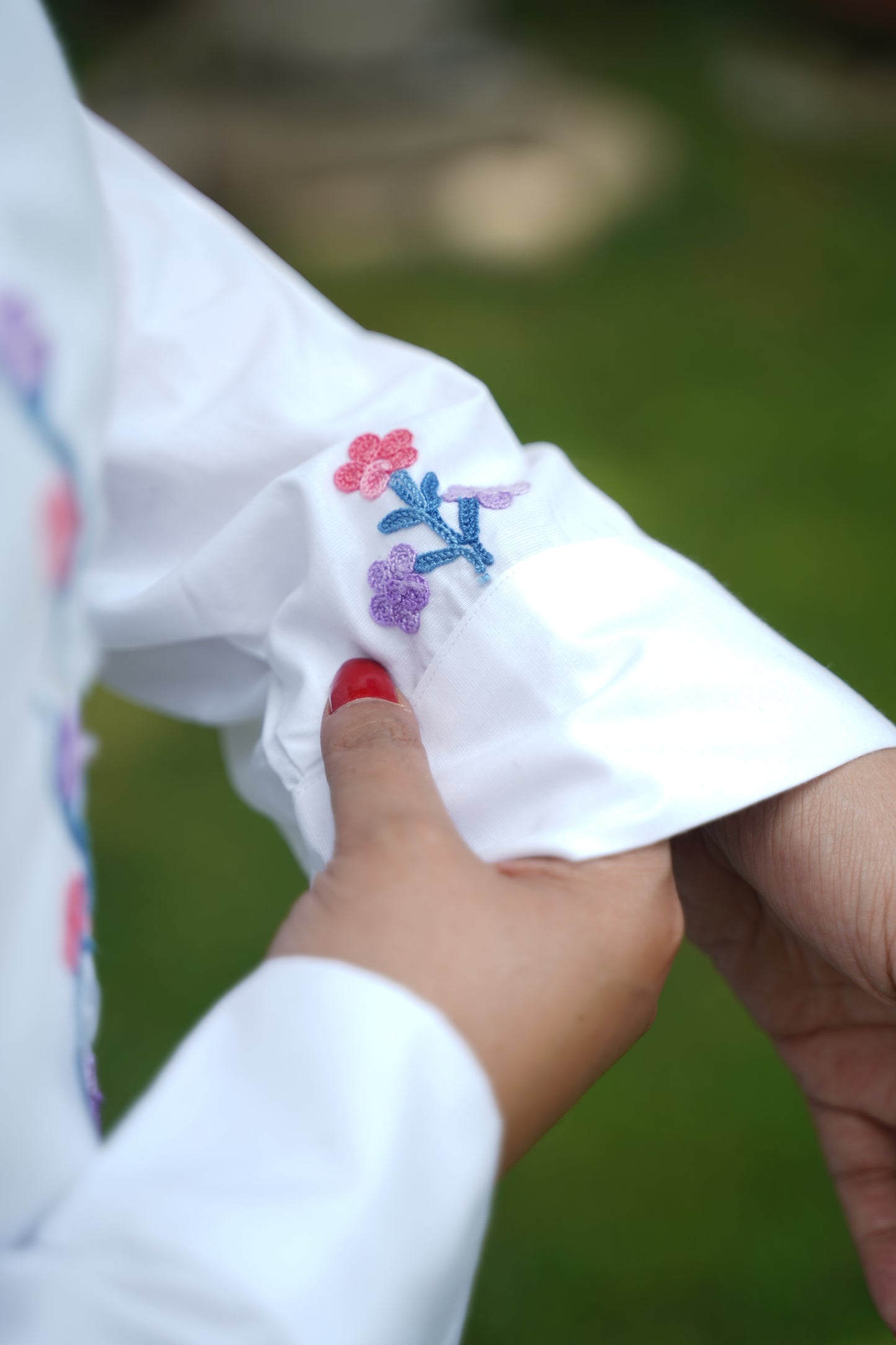 Formal White Button Down Shirt with Floral Aari Embroidery