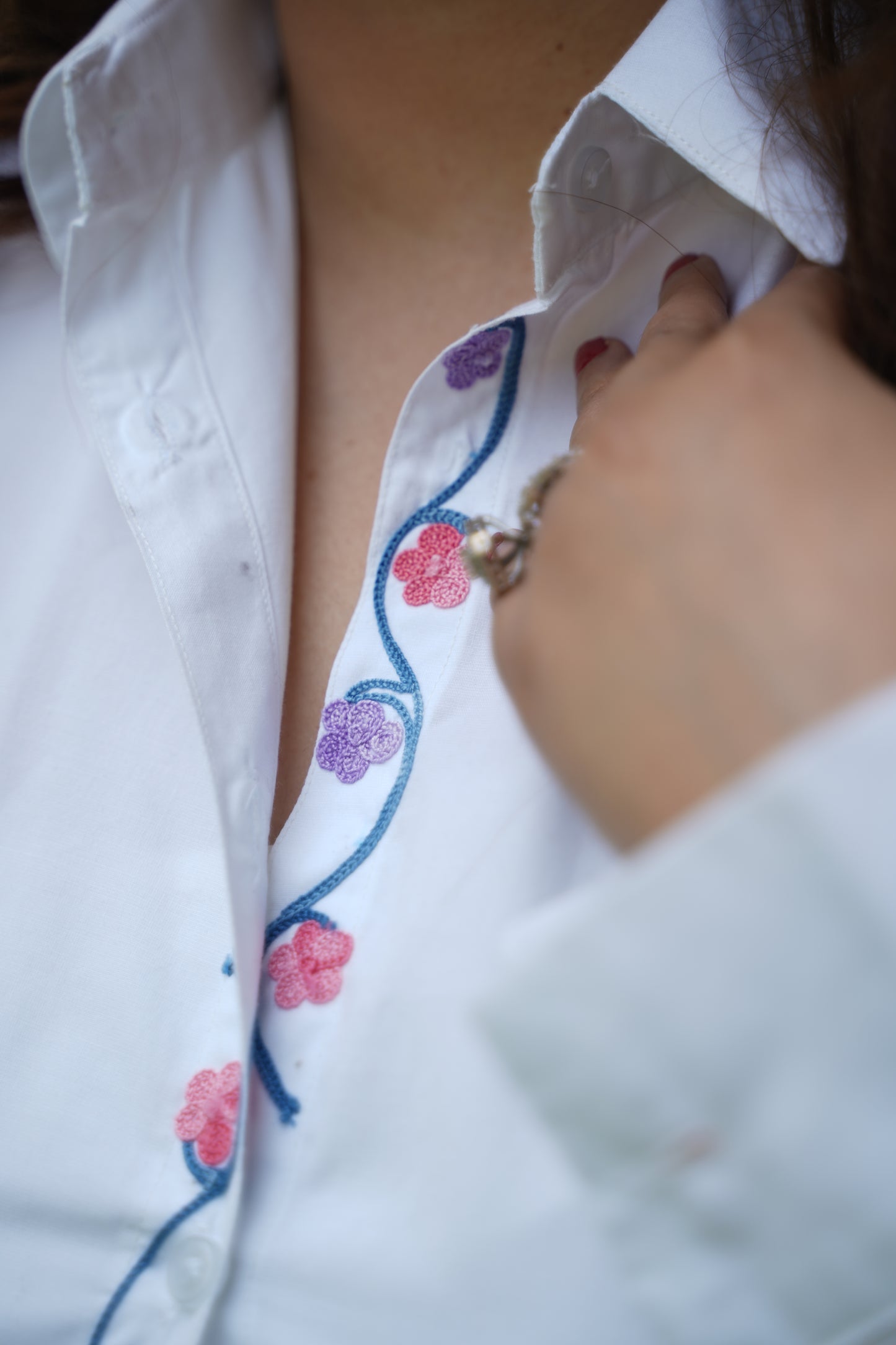 Formal White Button Down Shirt with Floral Aari Embroidery