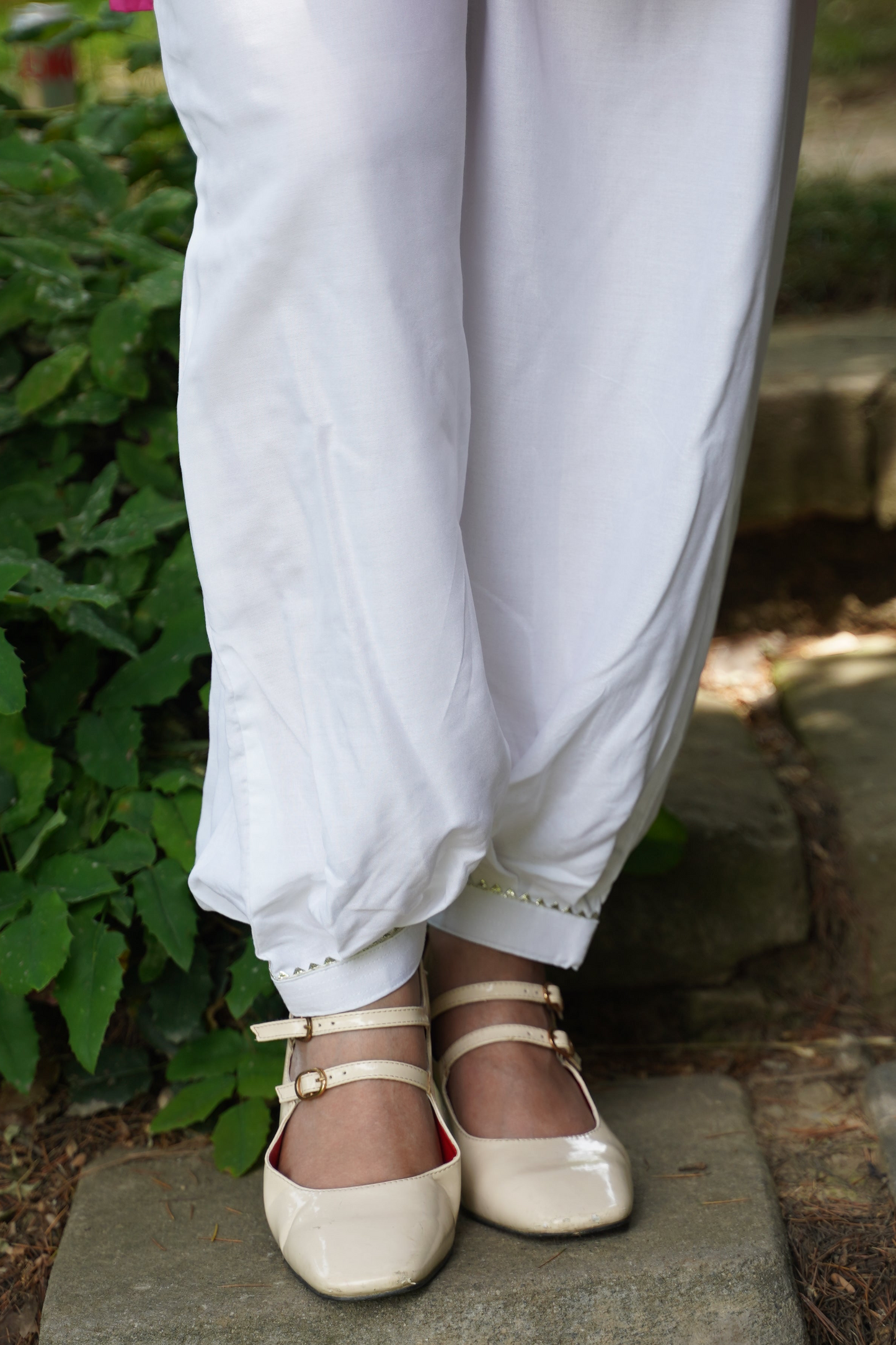 2-Piece Peacock Blue Co-Ord with Sleeve Jaali Work and White Balloon Pants