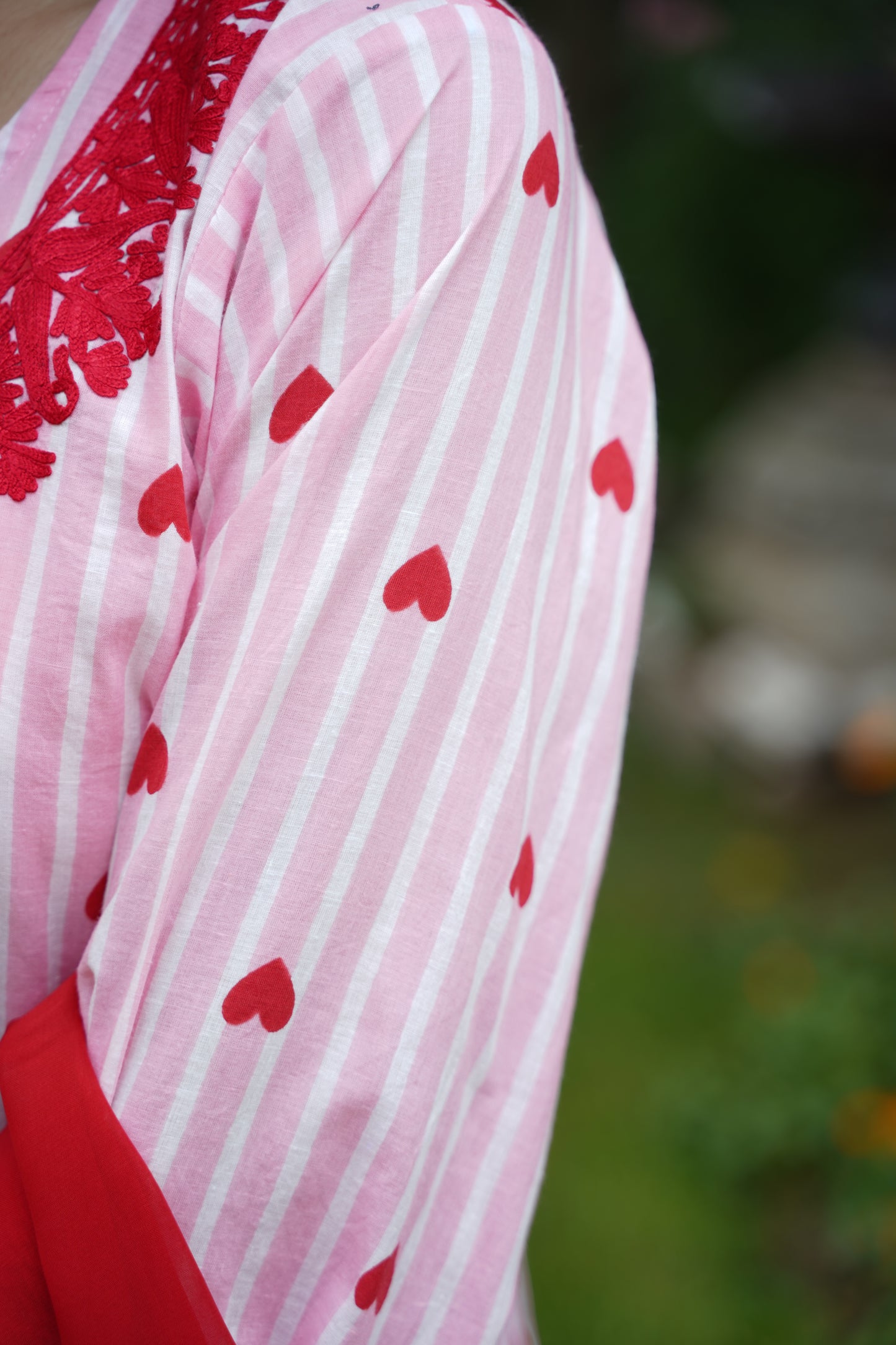 3-Piece Red, White and Pink Heart Aari Co-Ord Set