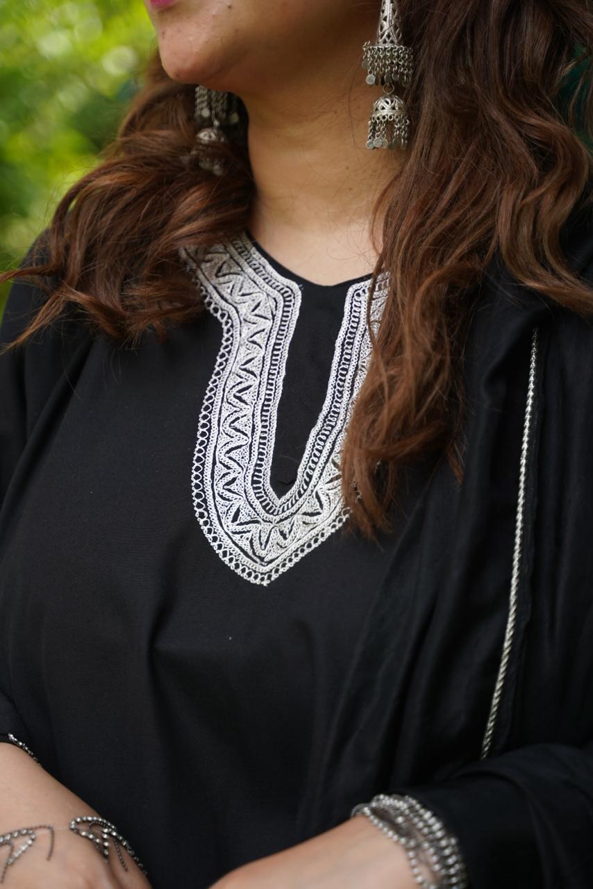 3-Piece Black Pheran Suit with Hand Tilla Work