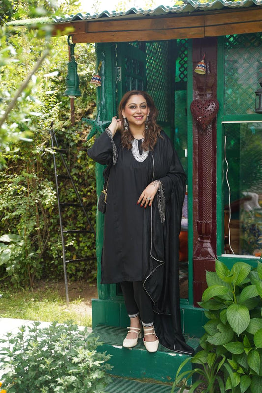 3-Piece Black Pheran Suit with Hand Tilla Work