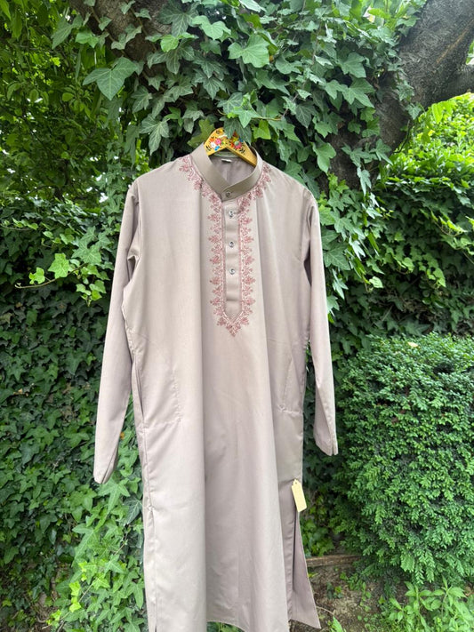 Men's 2-Piece Shalwar Kameez – Mauve Sozni Hand Embroidered Set