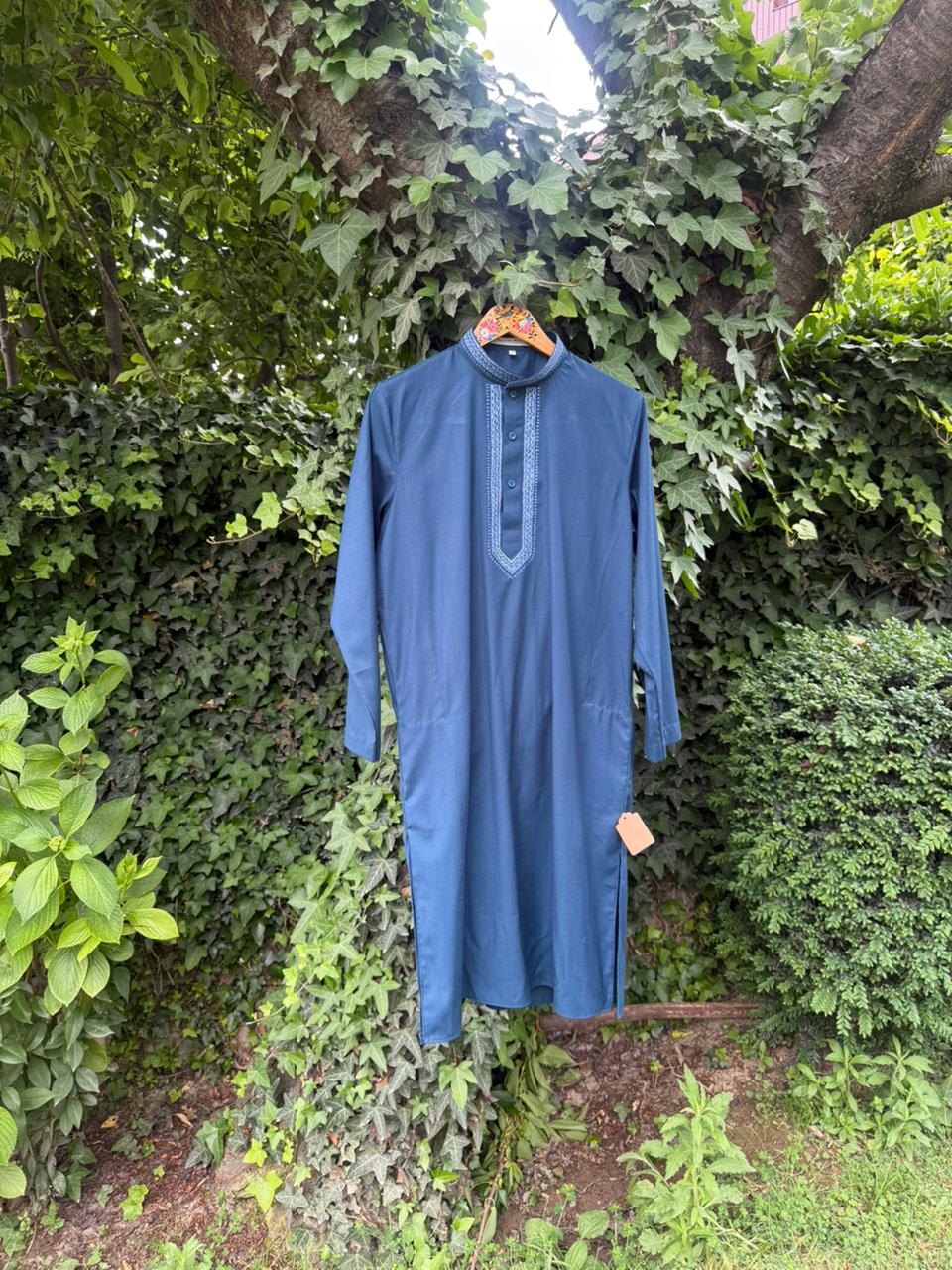 Men's 2-Piece Shalwar Kameez – Teal Blue Sozni Hand Embroidered Set