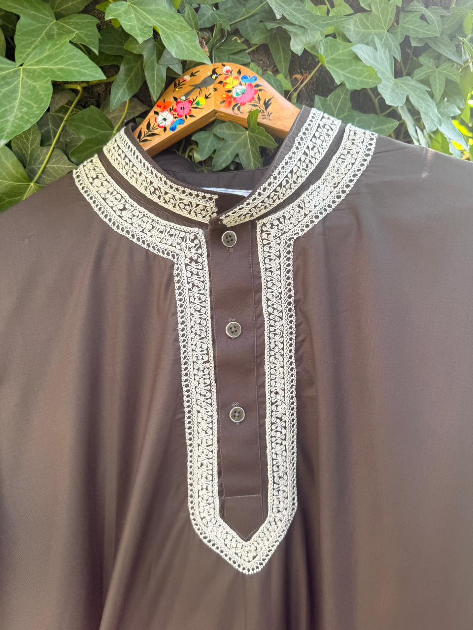 Men's 2-Piece Shalwar Kameez – Chocolate Brown Doav Hand Embroidered Set