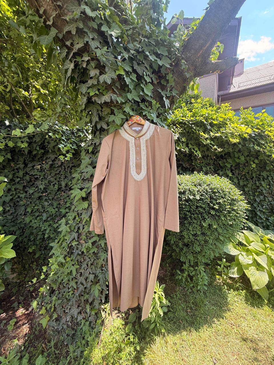 Men's 2-Piece Shalwar Kameez – Light Brown Doav Hand Embroidered Set