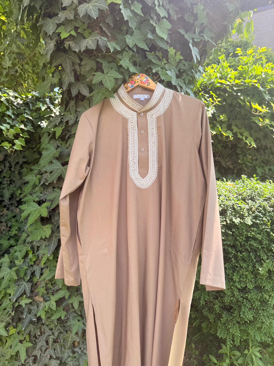 Men's 2-Piece Shalwar Kameez – Light Brown Doav Hand Embroidered Set