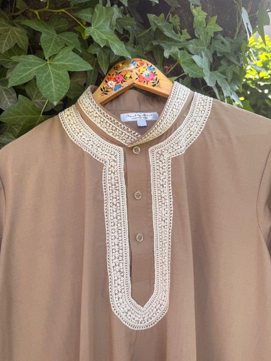 Men's 2-Piece Shalwar Kameez – Light Brown Doav Hand Embroidered Set
