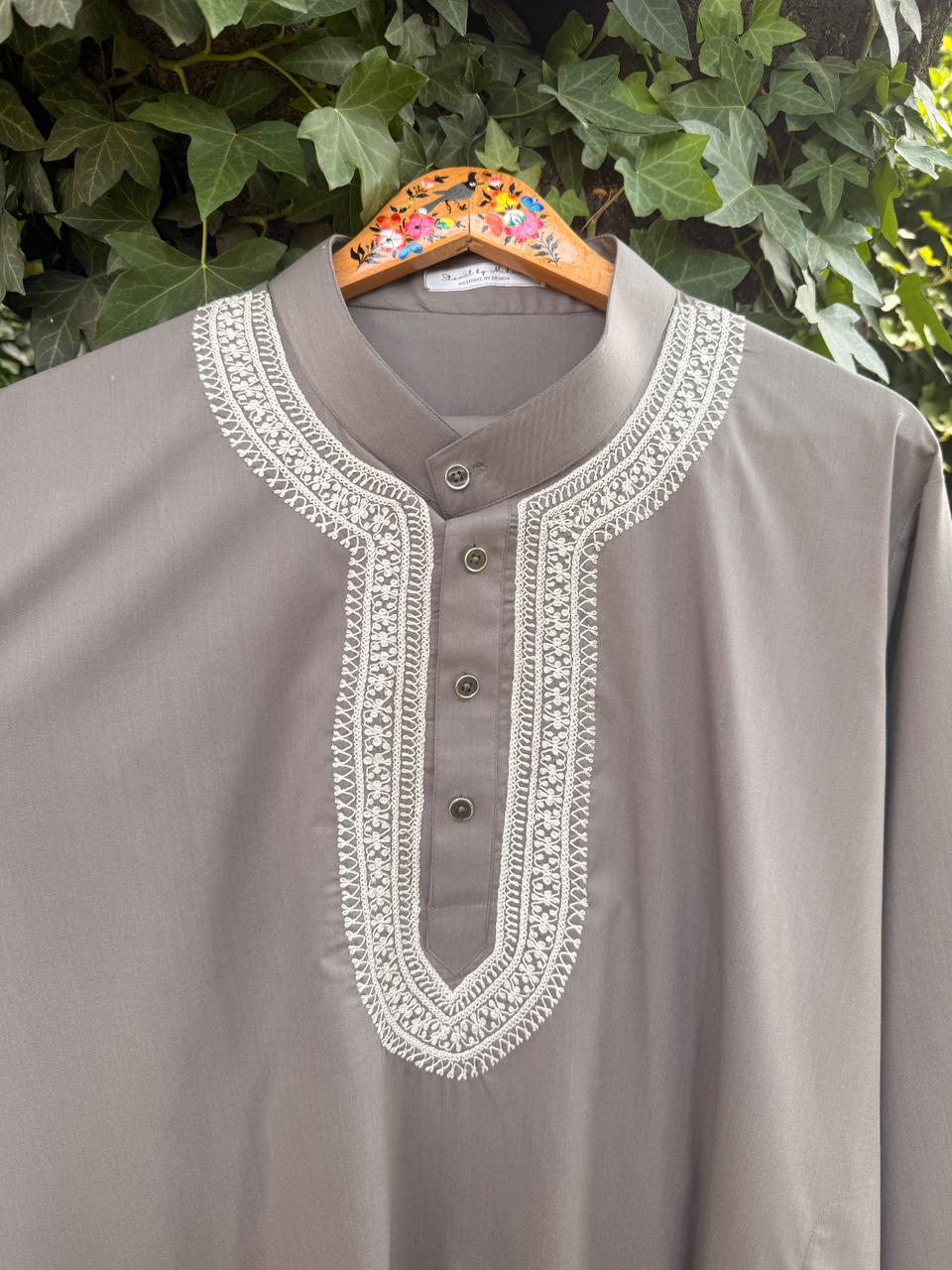 Men's 2-Piece Shalwar Kameez – Grey Doav Hand Embroidered Set