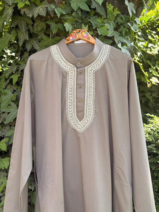 Men's 2-Piece Shalwar Kameez – Grey Doav Hand Embroidered Set