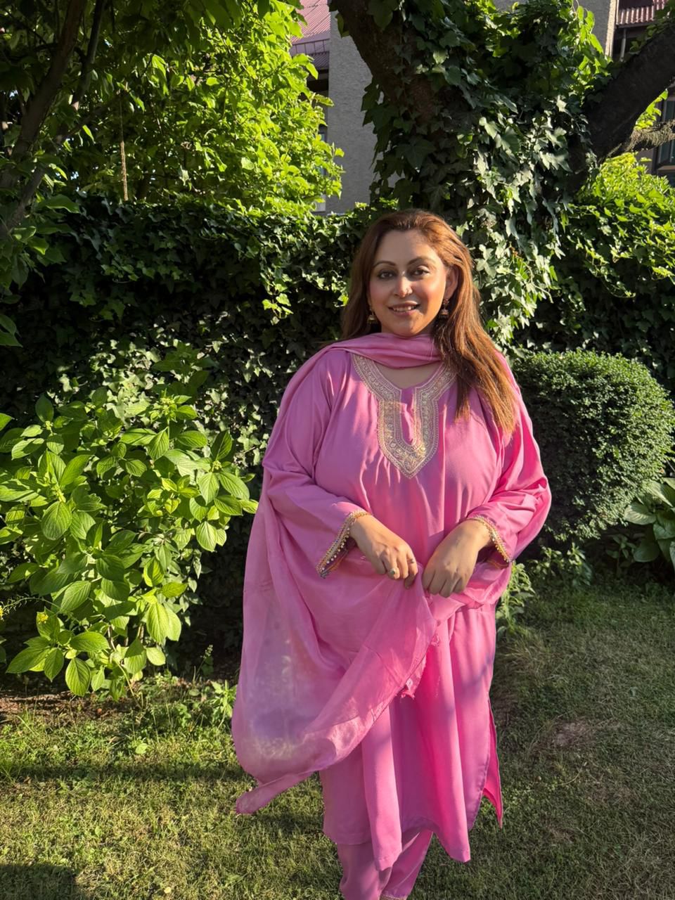 3-Piece Rose Pink Hand Tilla Pheran Set with Faux Silk Dupatta