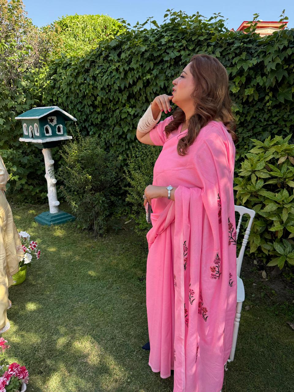 Cotton Candy Pink Pre-Draped Aari Saree with Attached Blouse Fabric