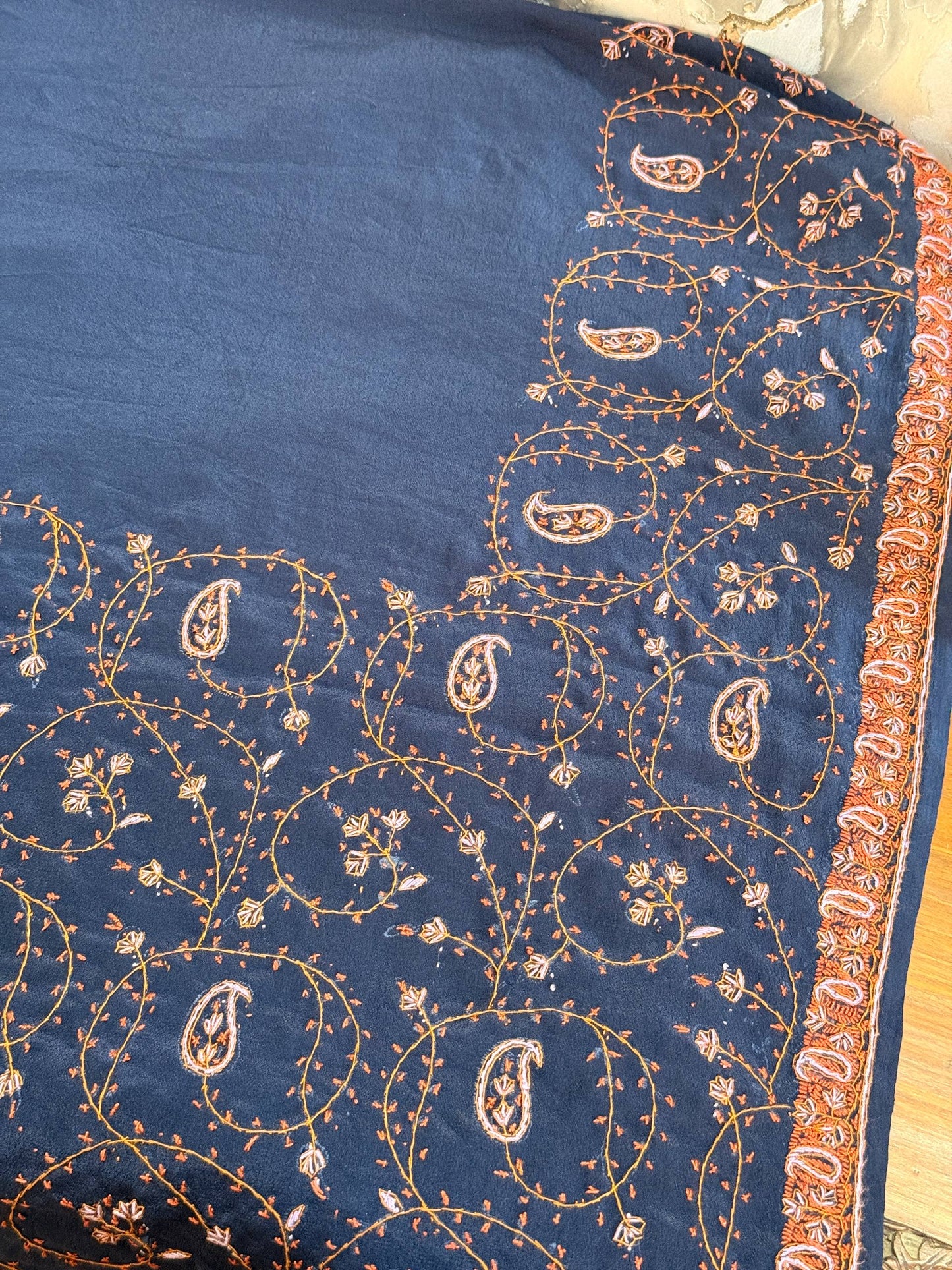 Navy Blue Crepe Saree with Hand Sozni Work with Sozni Embroidered Blouse