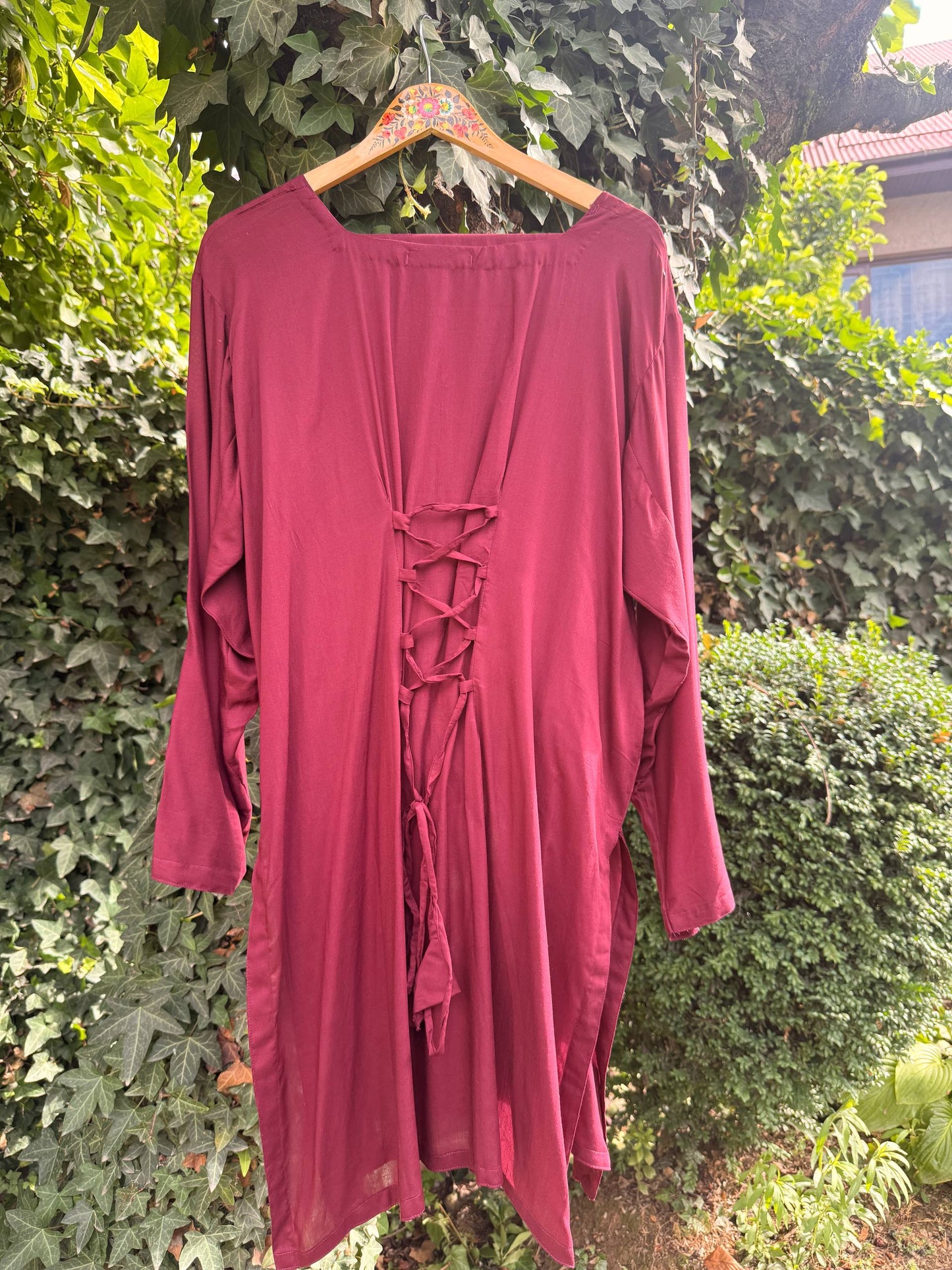 2 Piece Maroon and Orange Aari Corset Co-Ord with Farshi Shalwar