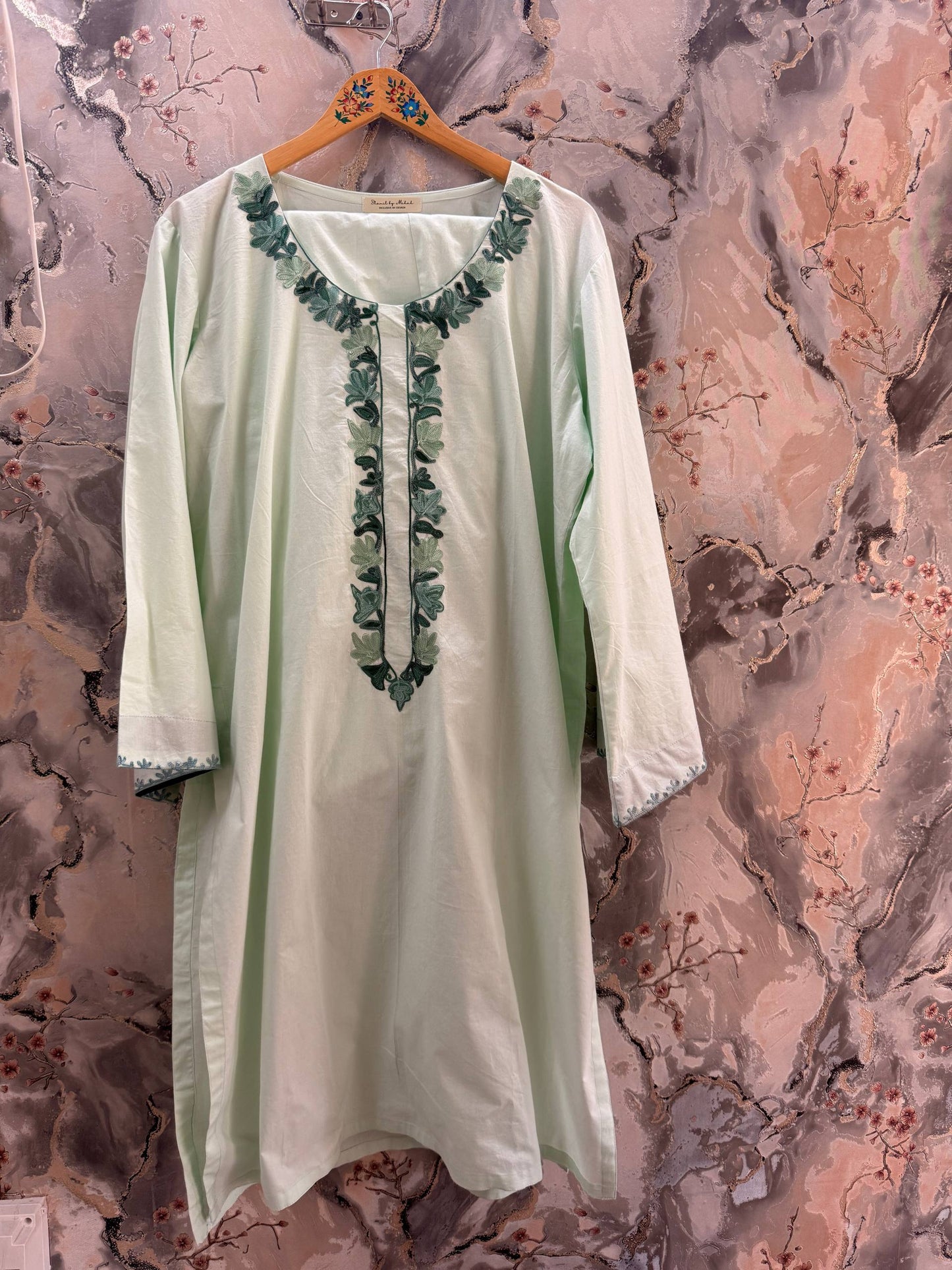 2 Piece Mint Green Aari Co-Ord with Facing Sleeves