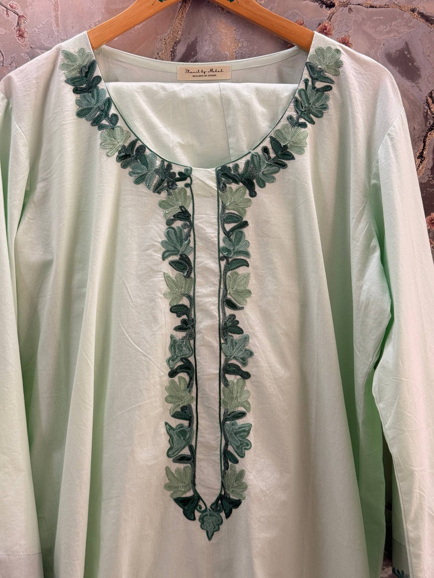 2 Piece Mint Green Aari Co-Ord with Facing Sleeves