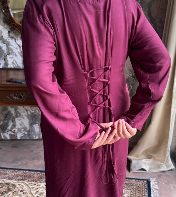 2 Piece Maroon and Orange Aari Corset Co-Ord with Farshi Shalwar